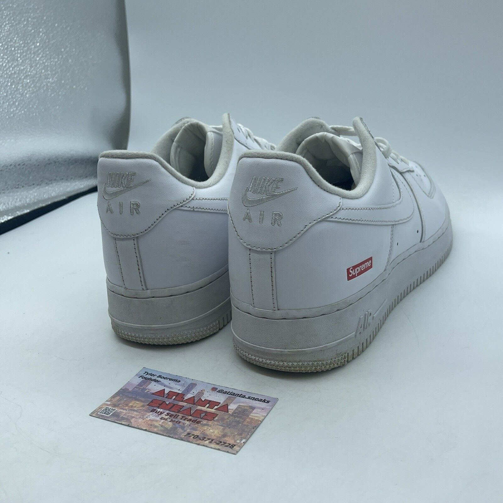 Size 11.5 - Nike Air Force 1 x Supreme Low Box Logo - White Leather (CU9225-100)