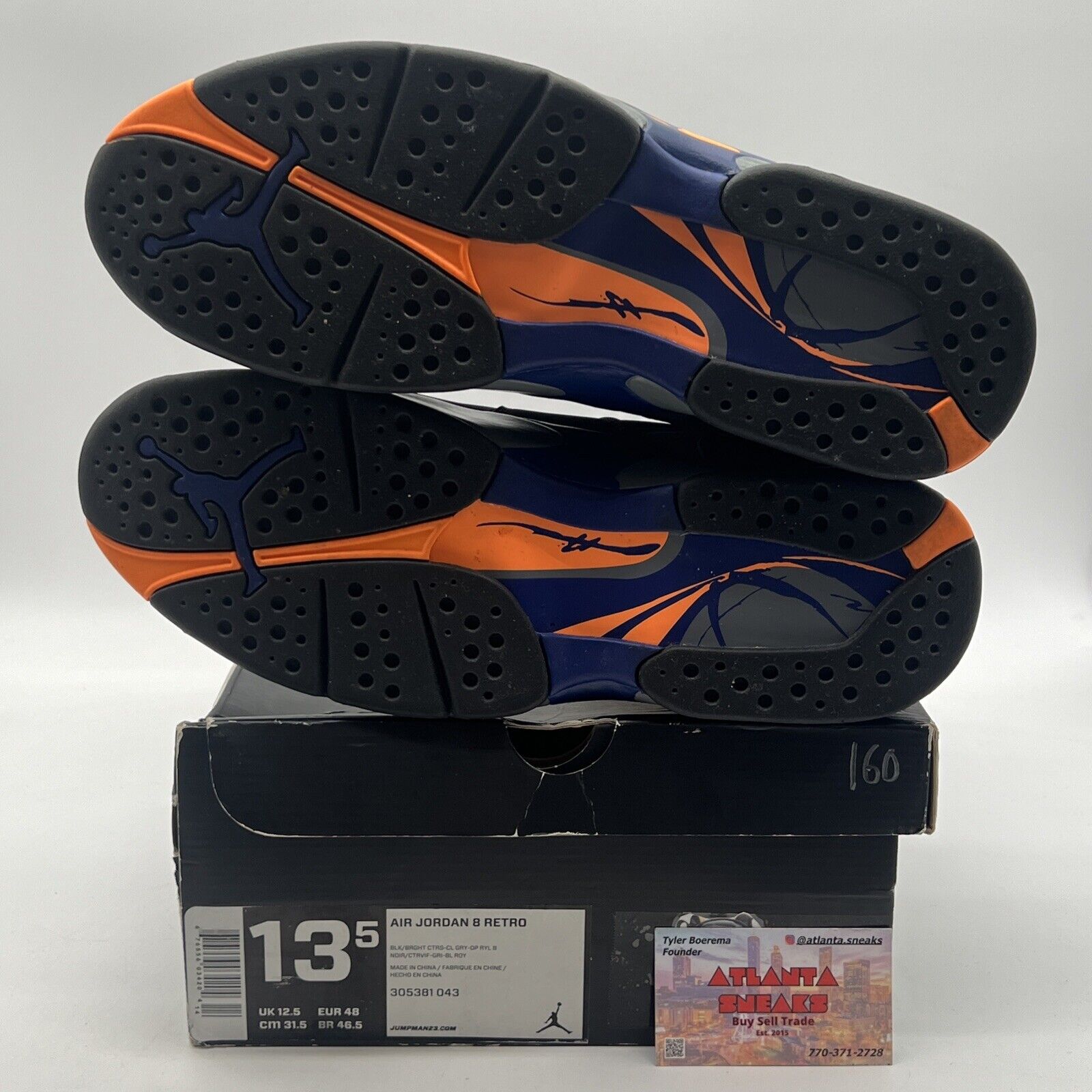 Size 13.5 - Air Jordan 8 Retro Phoenix Suns Black Grey Suede Orange (305481-043)