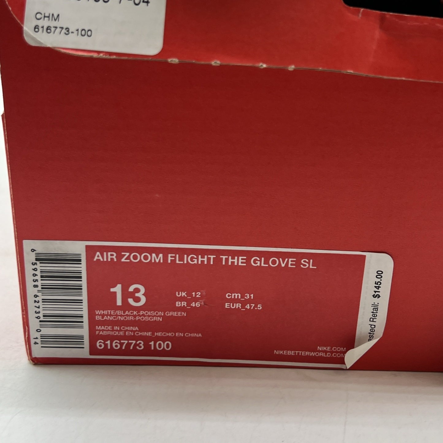 Size 13 - Nike Air Zoom Flight The Glove SL White Poison Green (616773-100)