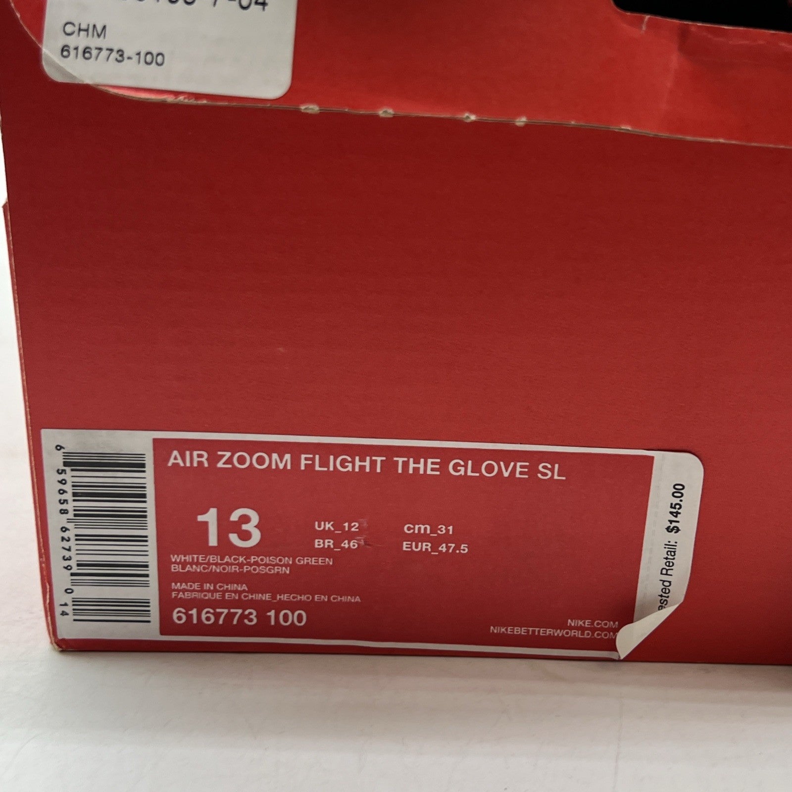 Size 13 - Nike Air Zoom Flight The Glove SL White Poison Green (616773-100)
