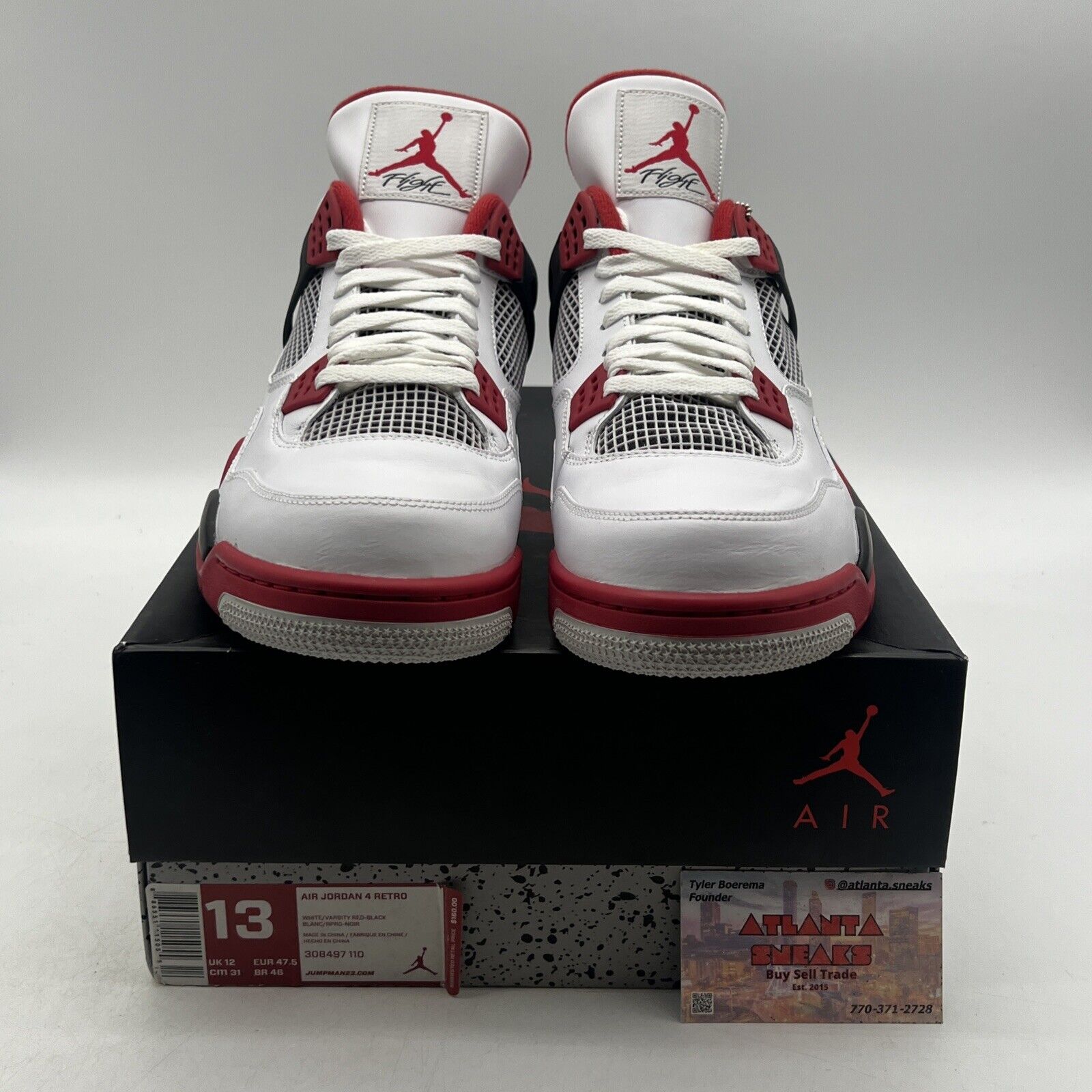 Size 13 - Jordan 4 Retro Fire Red 2012 Black White Leather (308497-110)