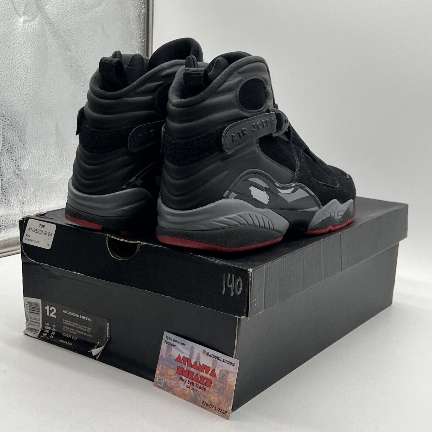 Size 12 - Air Jordan 8 Retro Bred Black Grey Suede Red (305381-022)