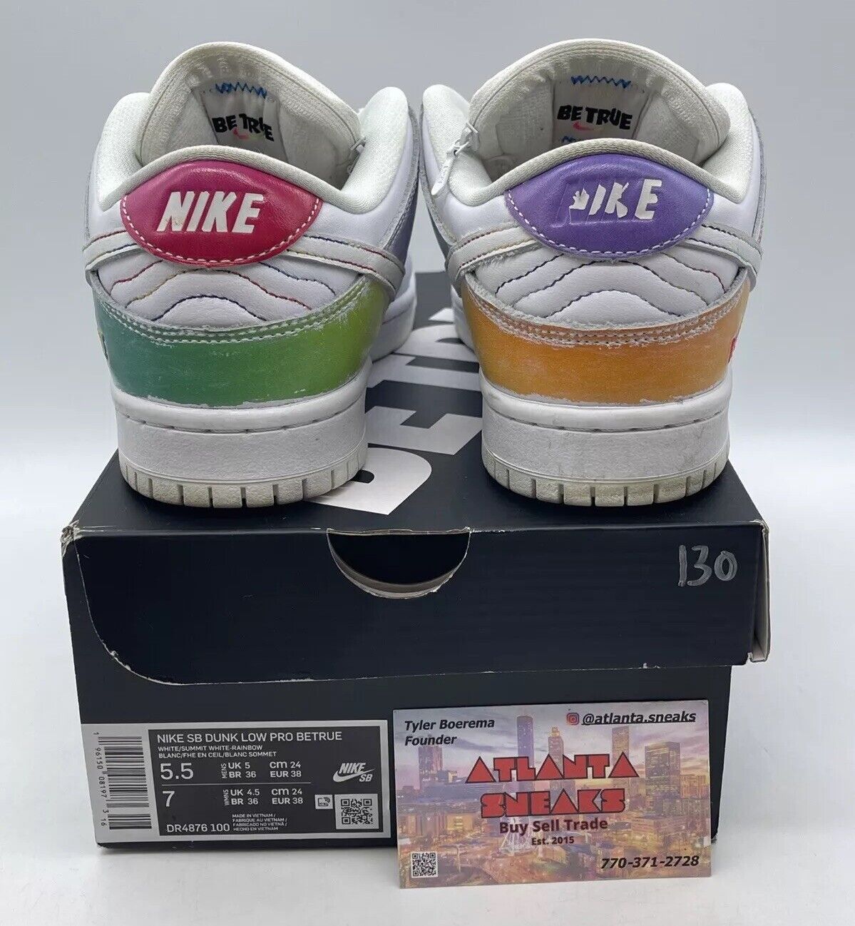 Size 5.5 - Nike Dunk SB Low Be True White Blue Pink Green Leather (DR4876-100)