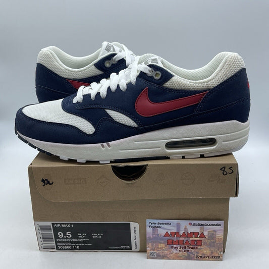 Size 9.5 - Nike Air Max 1 Olympic Blue Red White Suede Leather (308866-110)