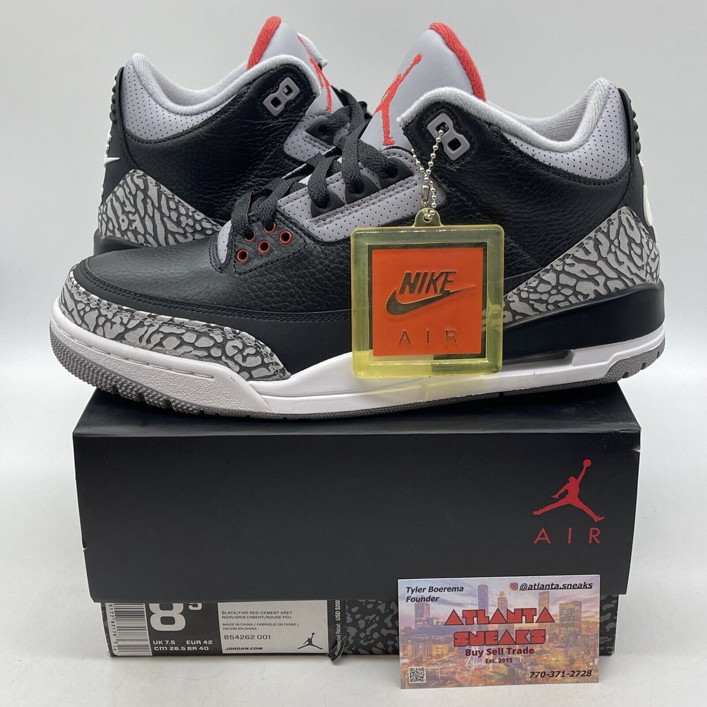 Size 8 - Jordan 3 Retro OG Mid Black Cement Grey White Red Suede (854262-001)