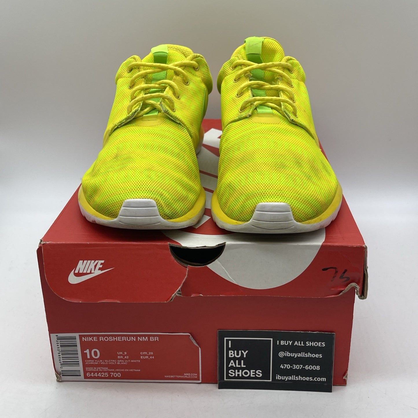 Size 10 - Nike Rosherun Nm Br Yellow Green White Suede Leather (644425-700)