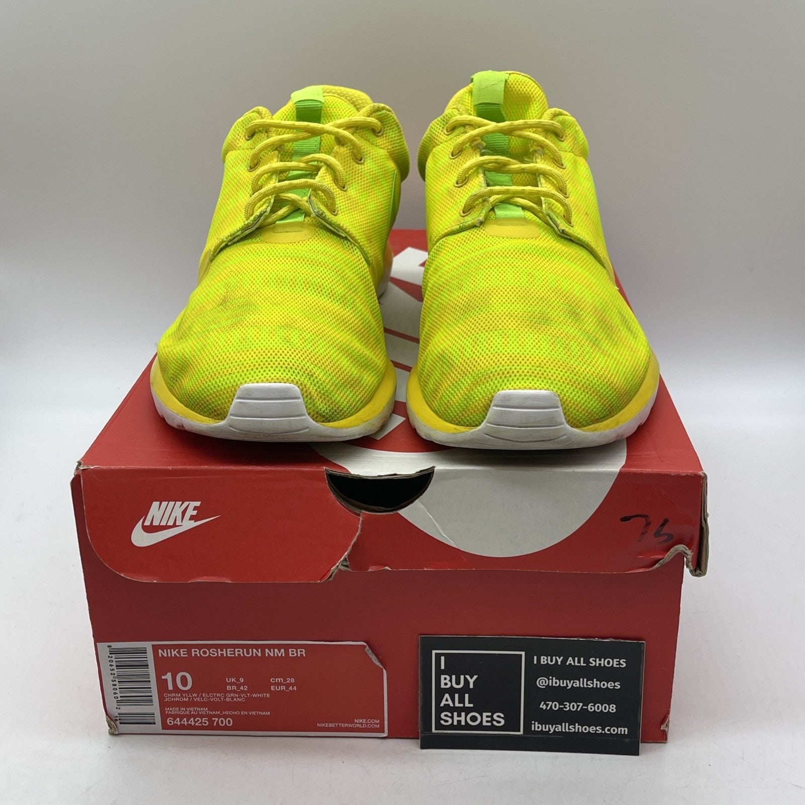 Size 10 - Nike Rosherun Nm Br Yellow Green White Suede Leather (644425-700)