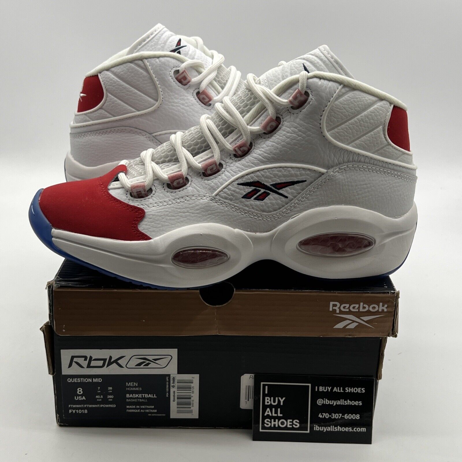 Size 8 - Reebok Question OG 2020 Mid Red Toe (FY1018)