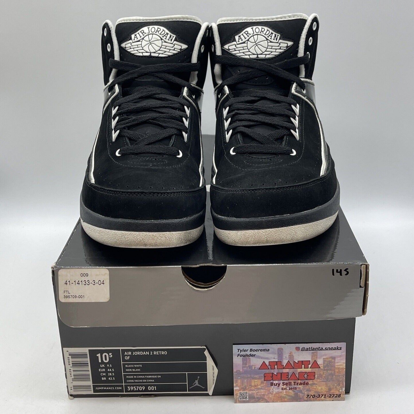 Size 10.5 - Air Jordan 2 Retro QF Black White Suede Leather (395709-001)