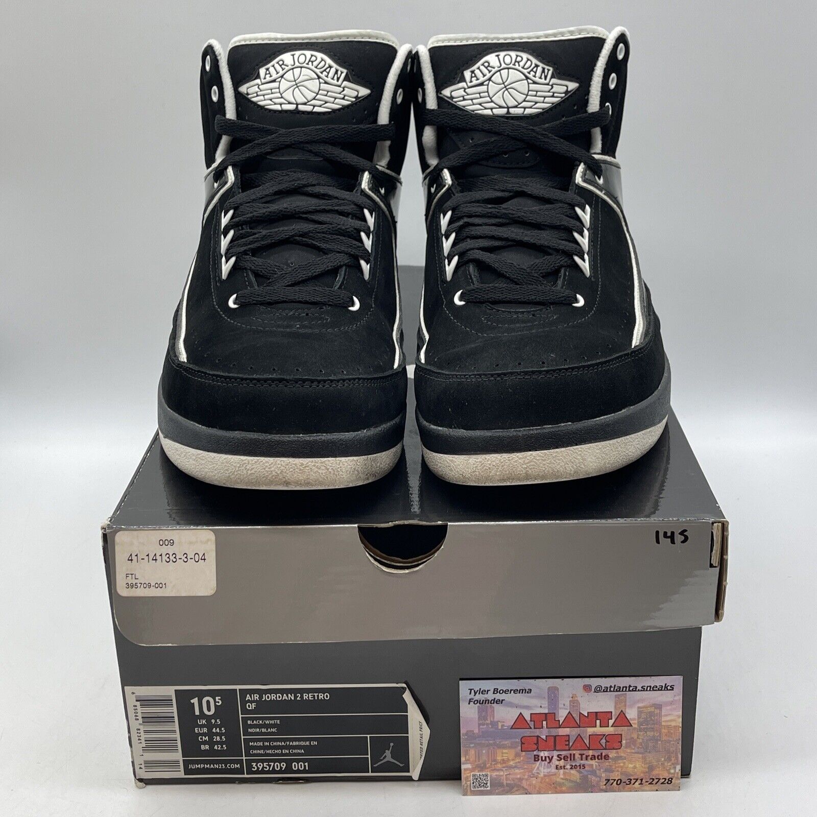 Size 10.5 - Air Jordan 2 Retro QF Black White Suede Leather (395709-001)