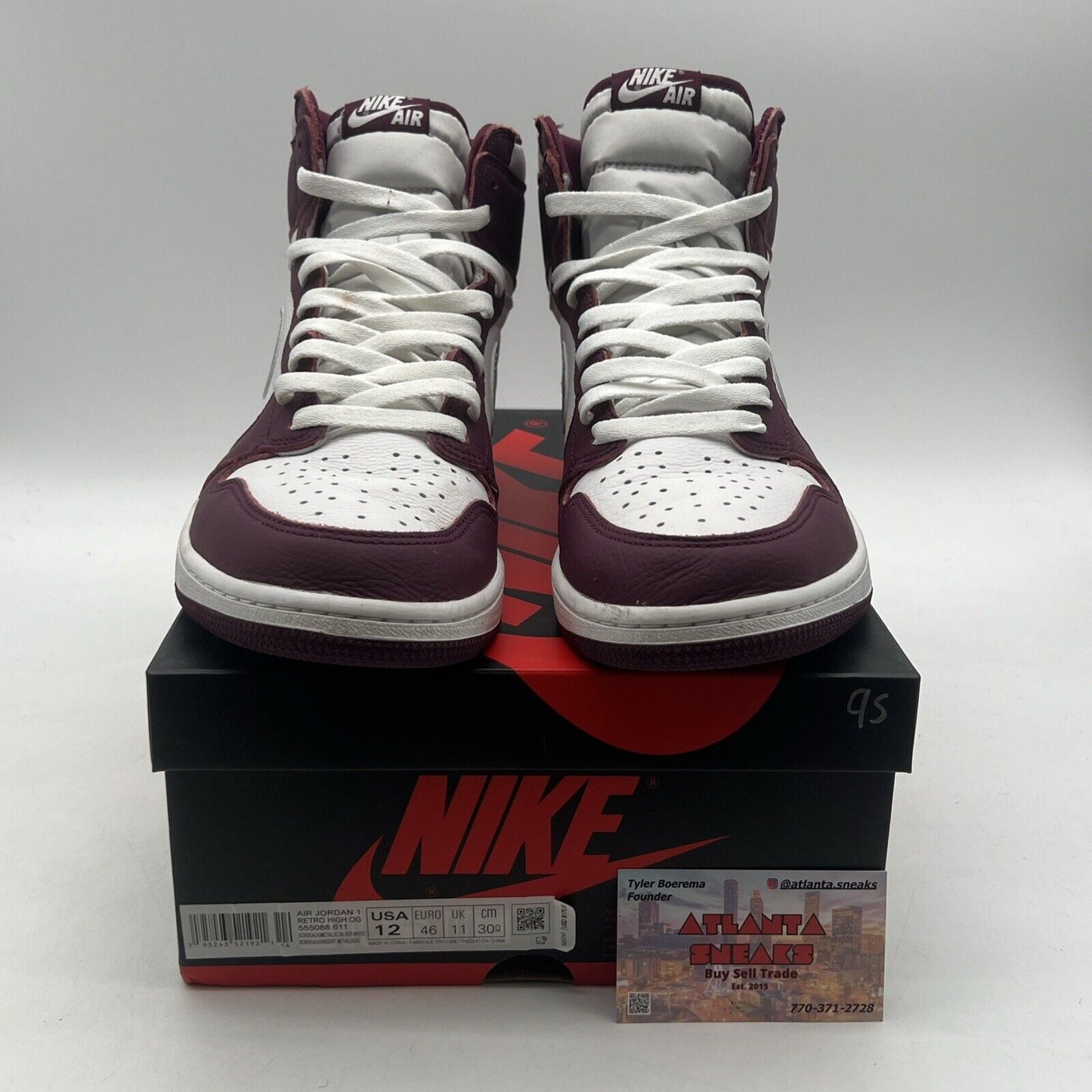 Size 12 - Jordan 1 Retro High OG Bordeaux White Silver Leather (555088-611)