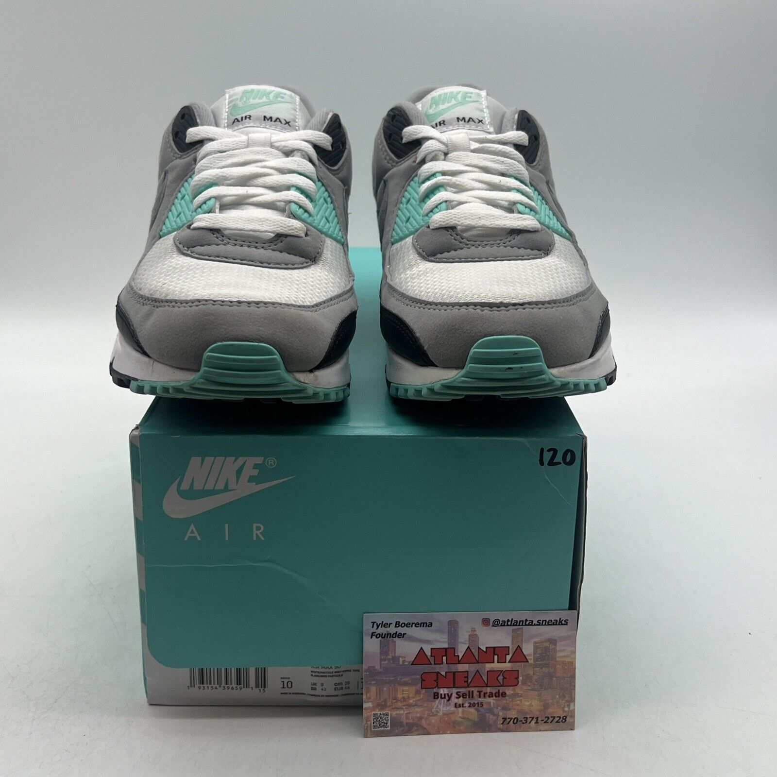 Size 10 - Nike Air Max 90 Hyper Turquoise Grey Black White (CD0881-100)