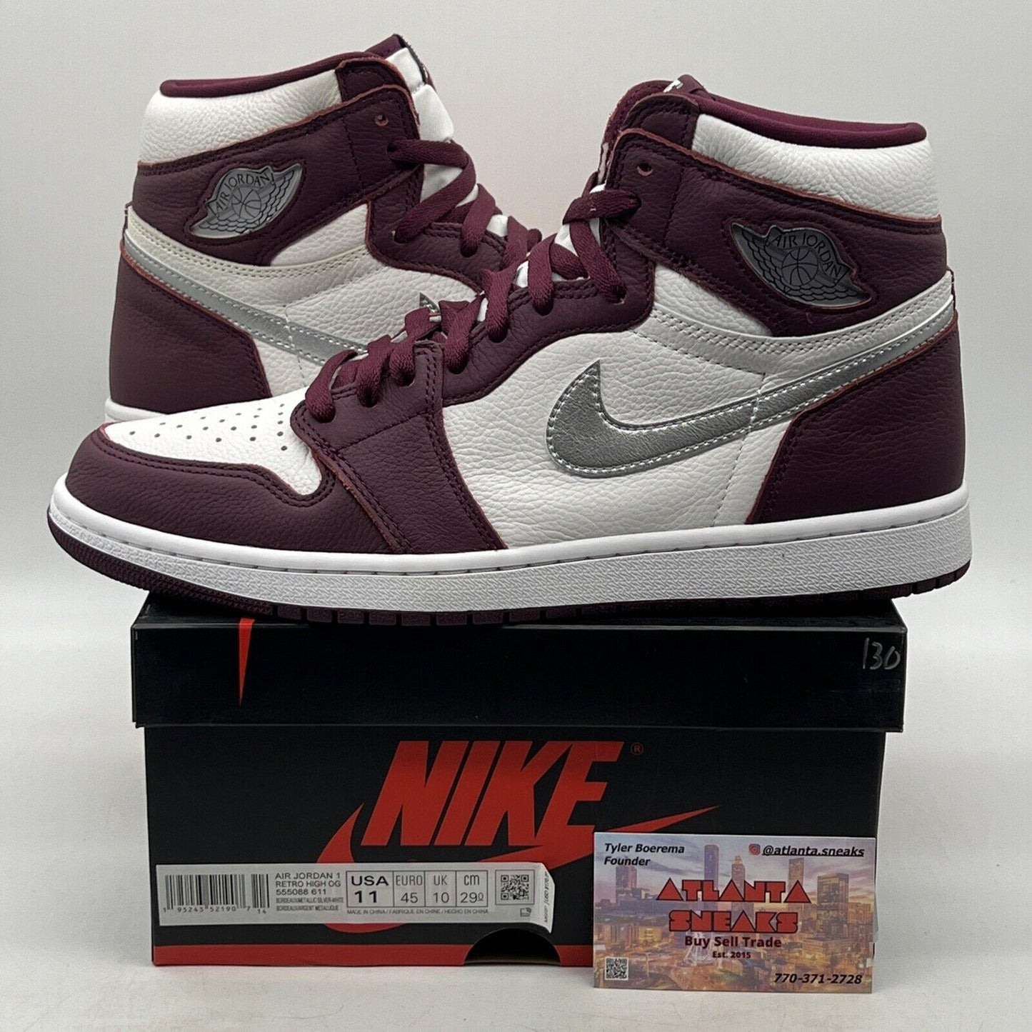 Size 11 - Jordan 1 Retro High OG Bordeaux White Silver Leather (555088-611)