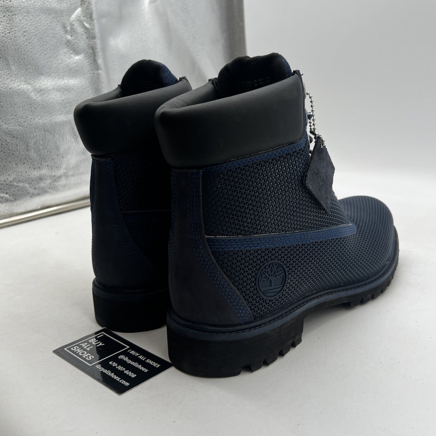 Size 10 - Timberland Fabric Mesh Navy Blue Lace Up High Top Boots Leather Blue