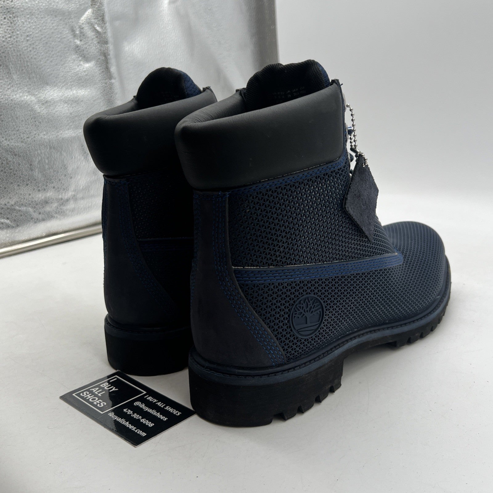 Size 10 - Timberland Fabric Mesh Navy Blue Lace Up High Top Boots Leather Blue