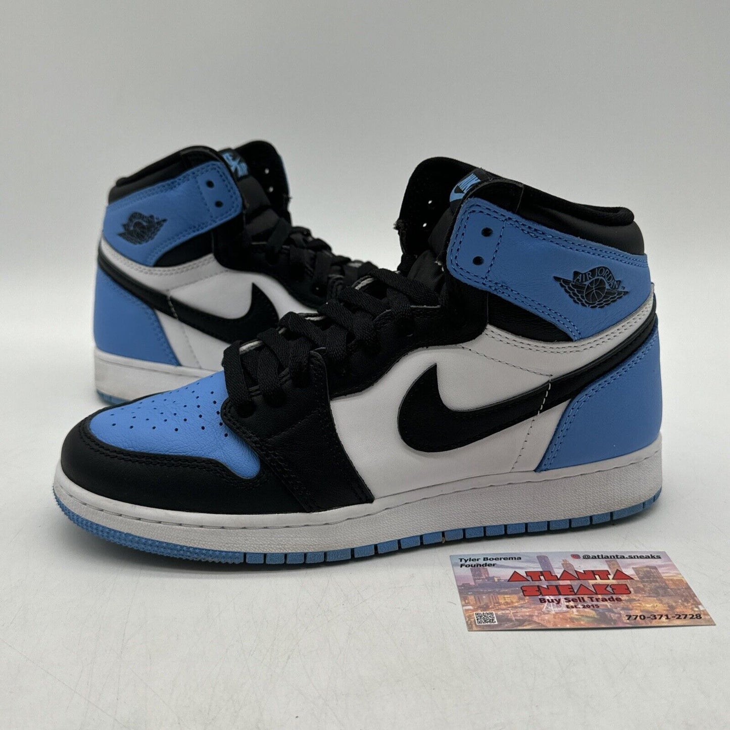 Size 7 - Jordan 1 Retro OG High UNC Toe Blue Tar Heel Black Leather 7y Unisex