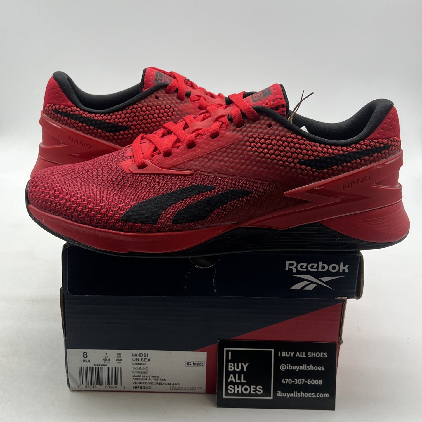 Size 8 - Reebok Nano X3 Mens Vector Red Black Lace Up Athletic Cross Training T3