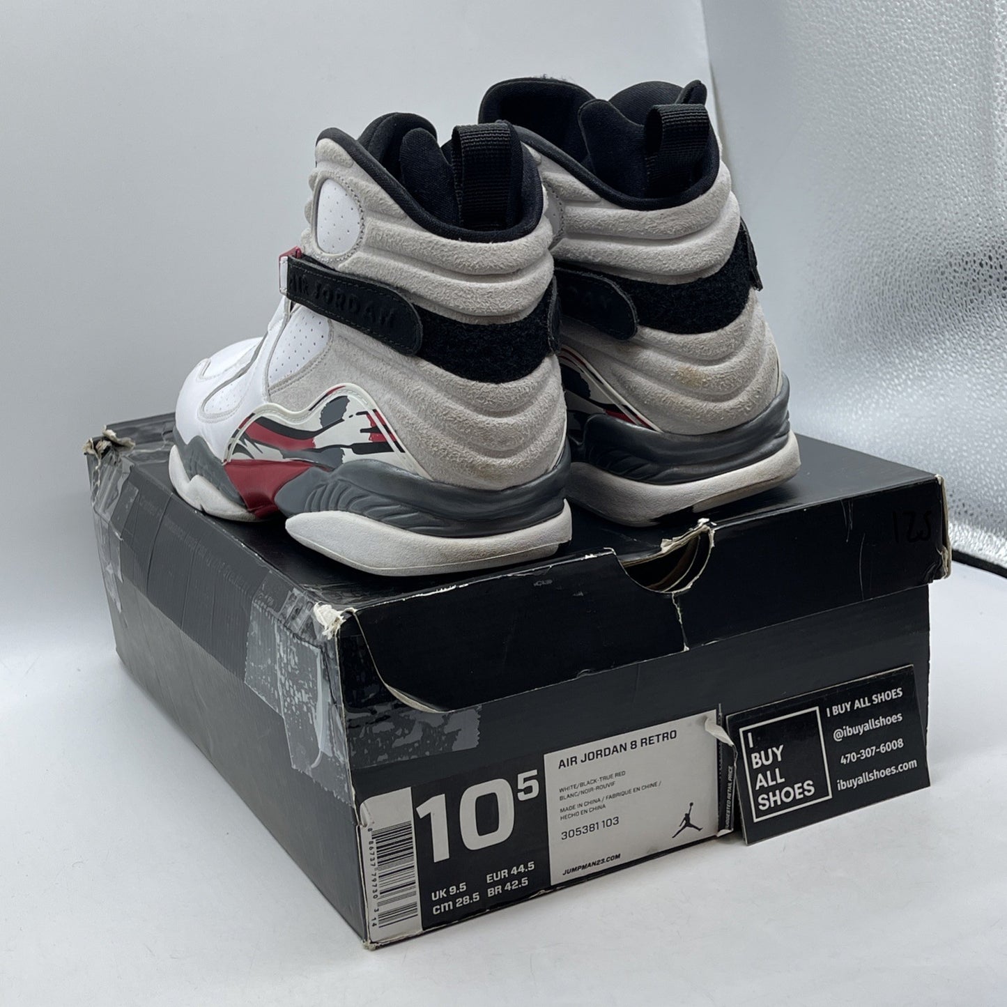 Size 10.5 - Air Jordan 8 Retro 2008 Countdown Pack White Grey (305381-103)