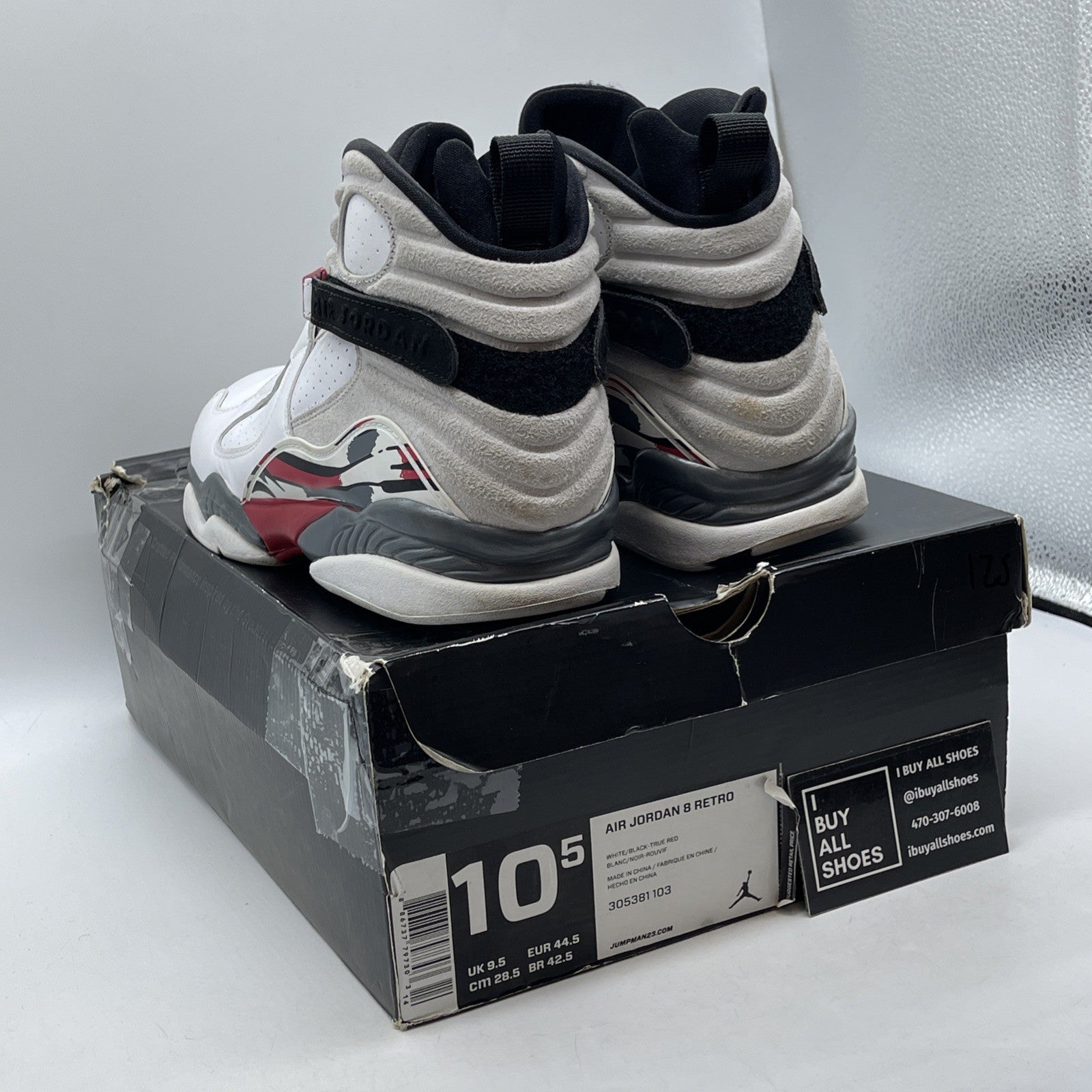 Size 10.5 - Air Jordan 8 Retro 2008 Countdown Pack White Grey (305381-103)