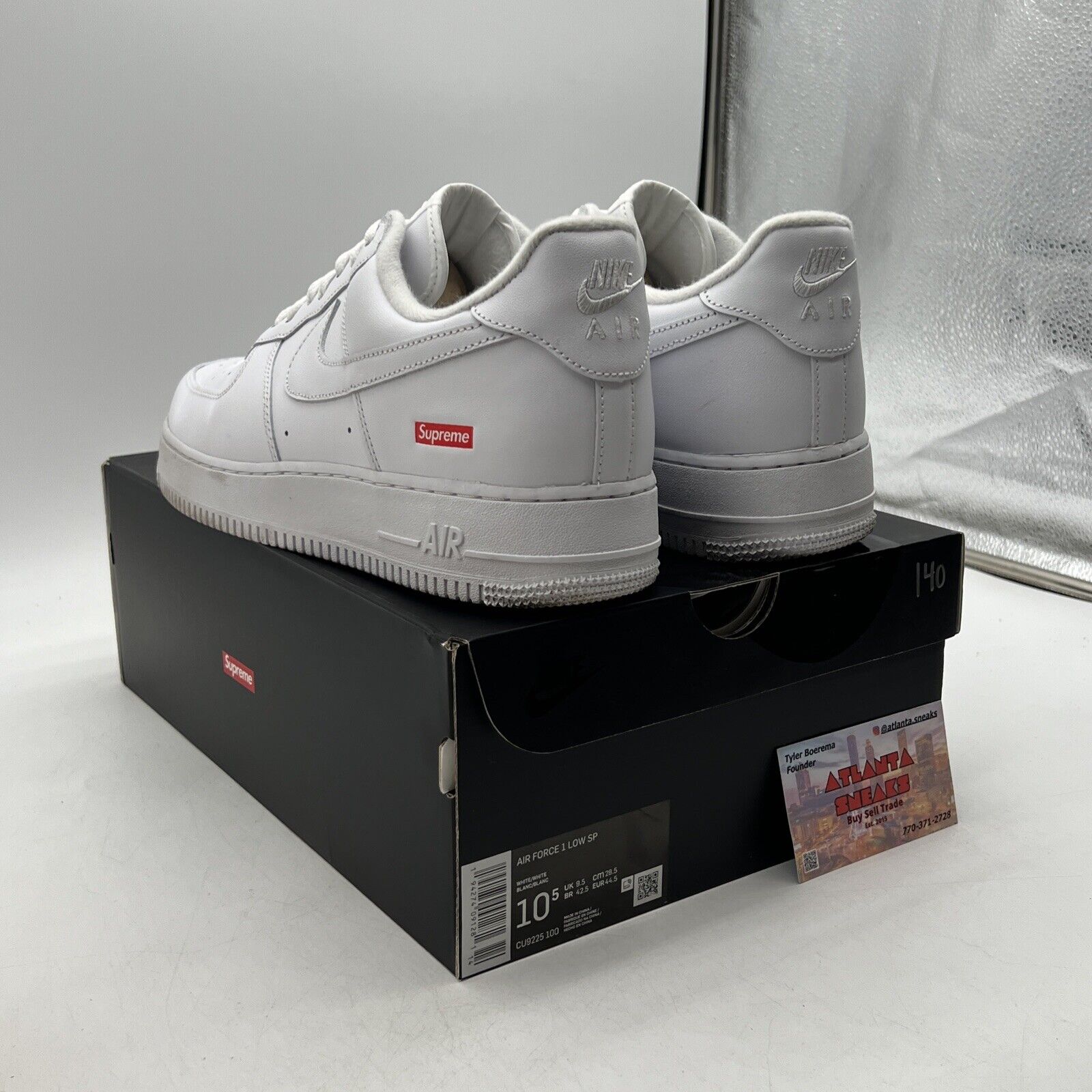 Size 10.5 - Nike Air Force 1 x Supreme Low Box Logo - White Red (CU9225-100)
