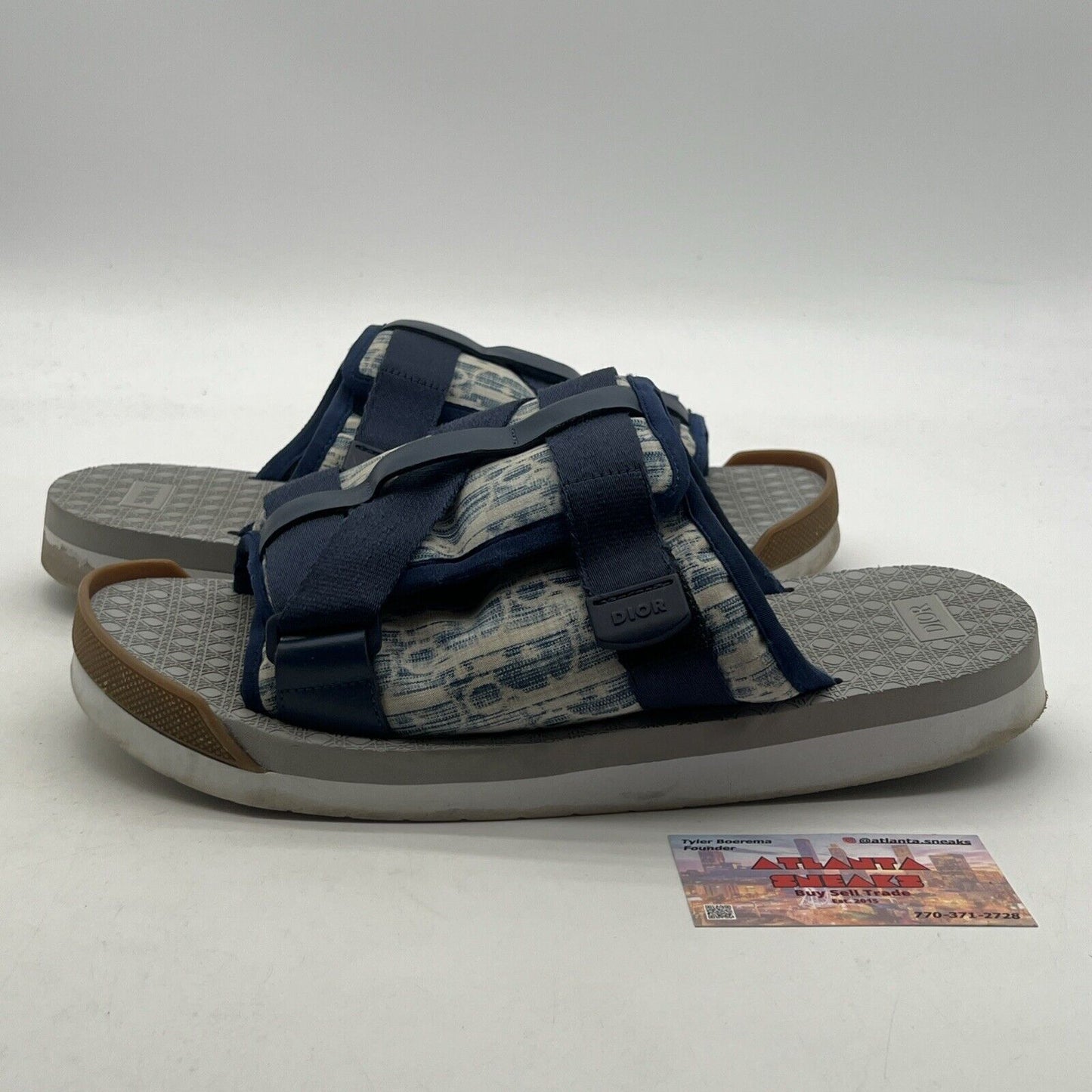 Size 11 - Dior Men Alpha Sandal Beige Blue Oblique Jacquard Logo Slide