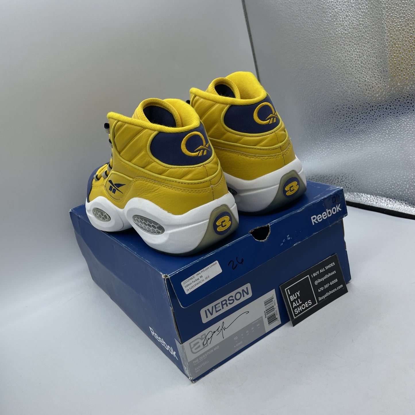 Size 10 - Reebok Question Mid All Star Blue Yellow Suede Leather (4-52933)