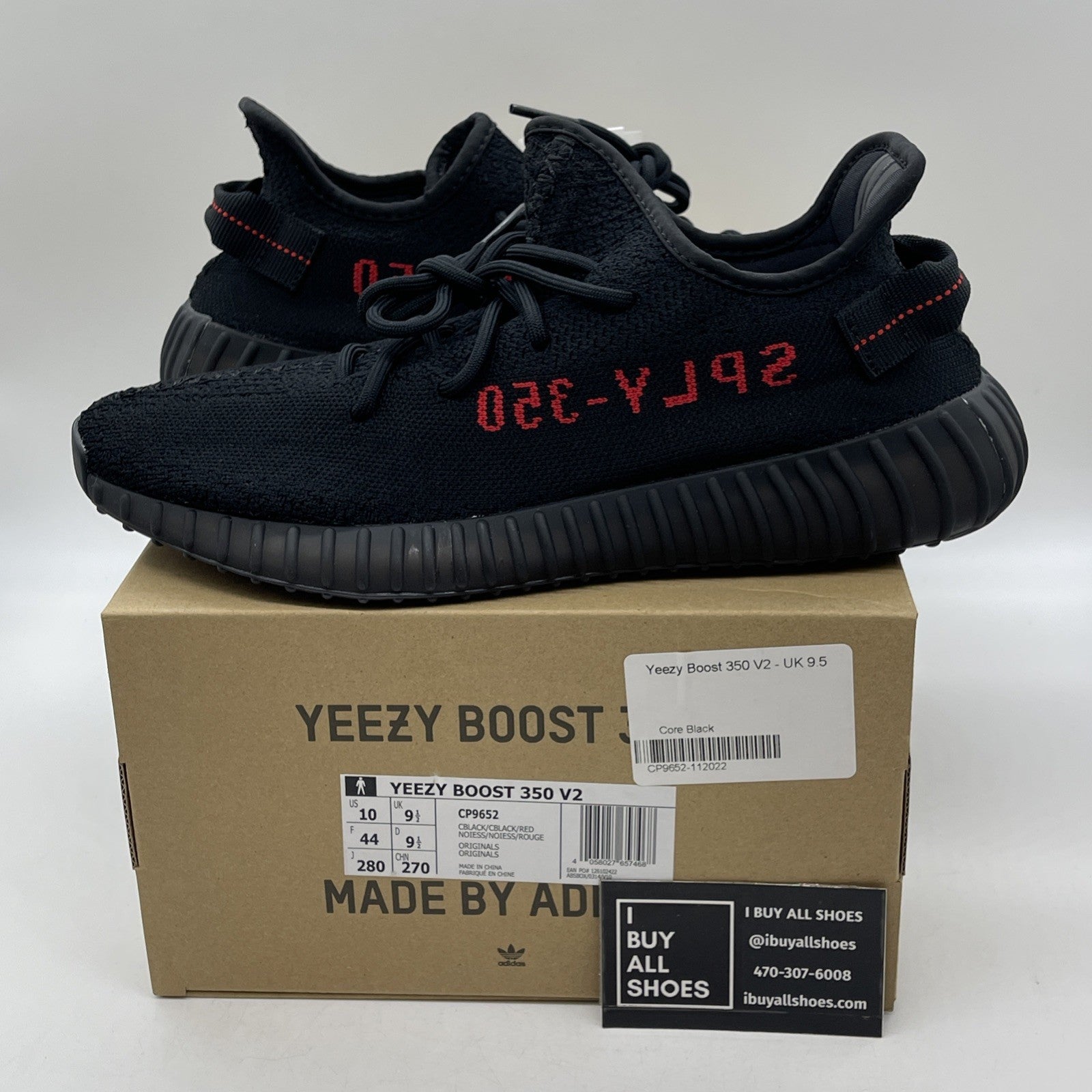 Size 10 - adidas Yeezy Boost 350 V2 Low Bred Black Red Suede (CP9652)