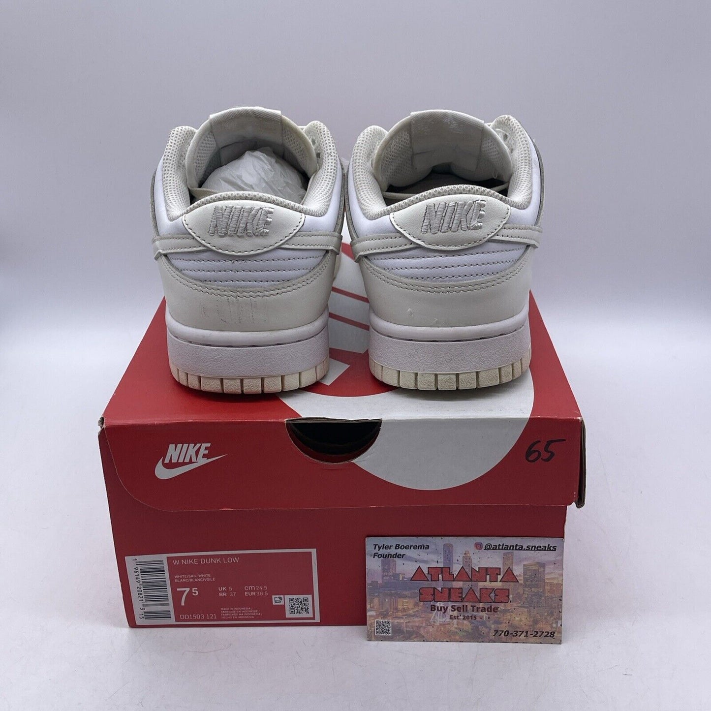 Size 7.5W - Nike Dunk Low White Sail White Leather (DD1503-121)