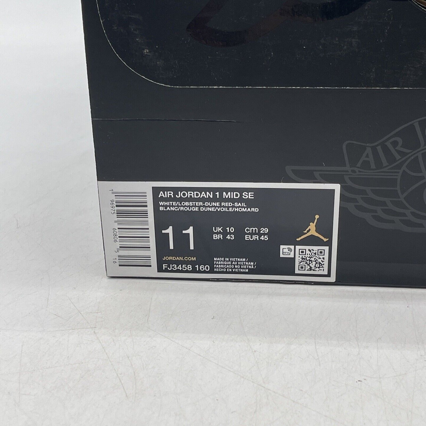 Size 11 - Air Jordan 1 Mid White Dune Red White Red Leather (FJ3458-160)