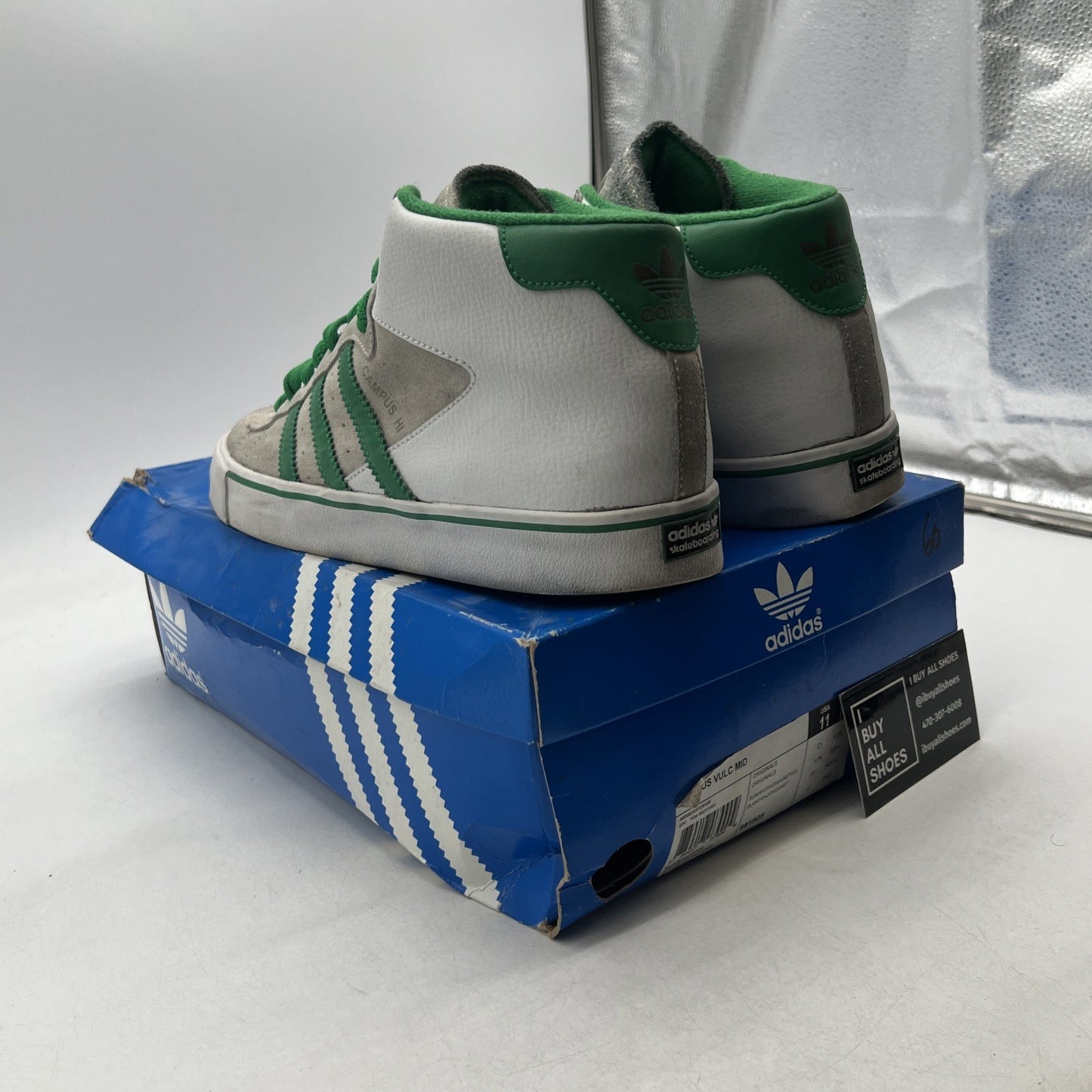Size 11 - Adidas Campus Vulc Mid Grey White (581905)