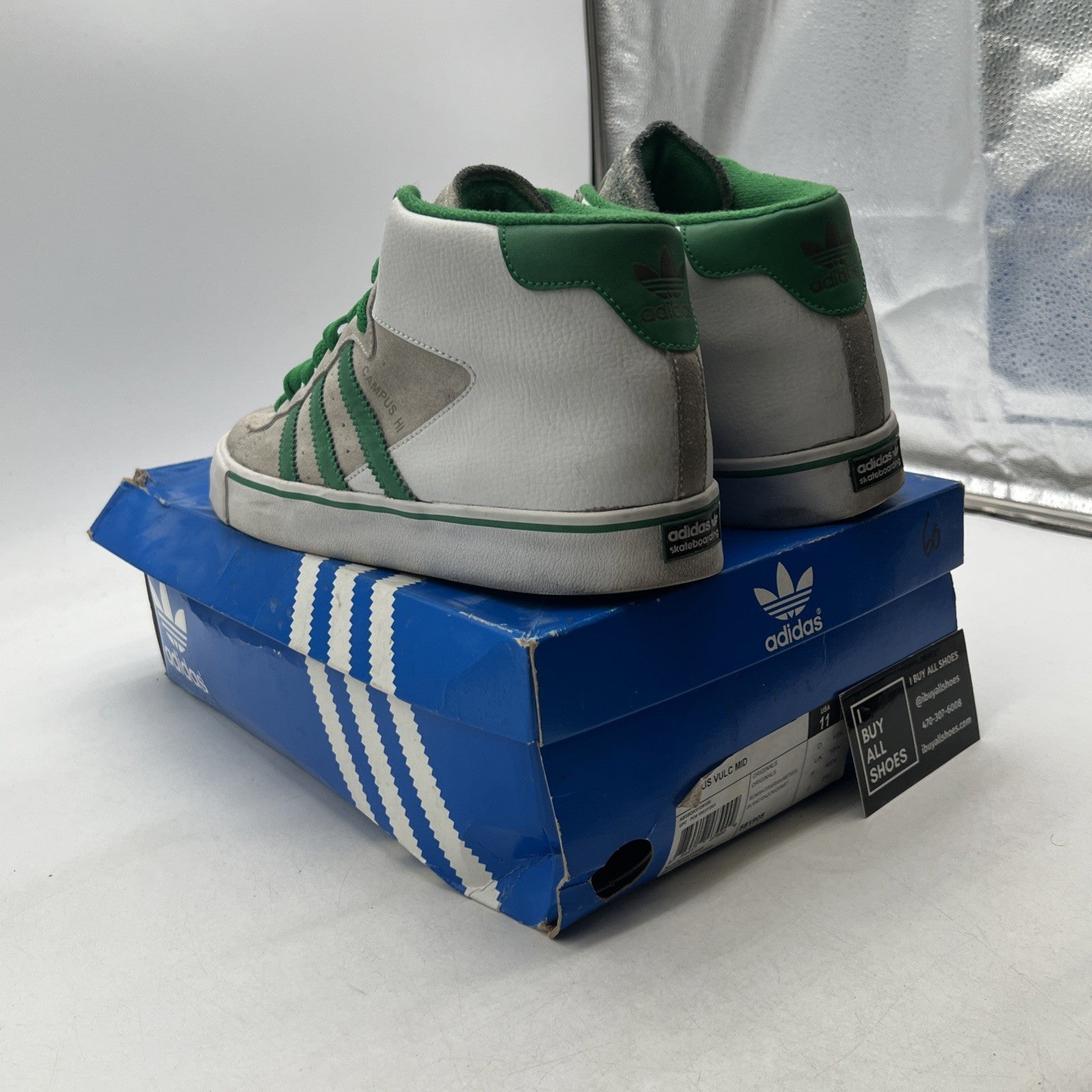 Size 11 - Adidas Campus Vulc Mid Grey White (581905)