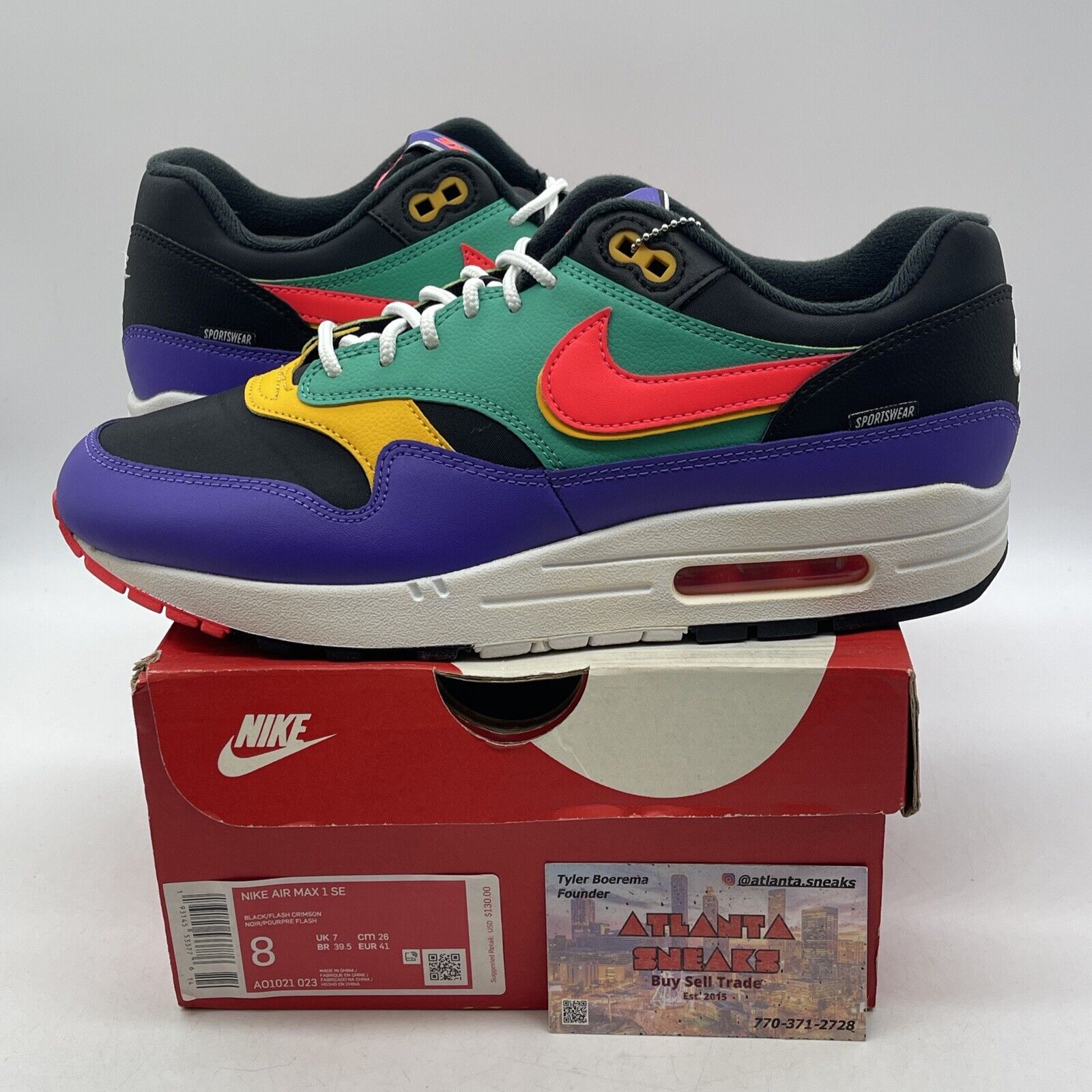 Size 8 - Nike Air Max 1 SE Windbreaker Purple Black Leather Suede (AO1021-023)