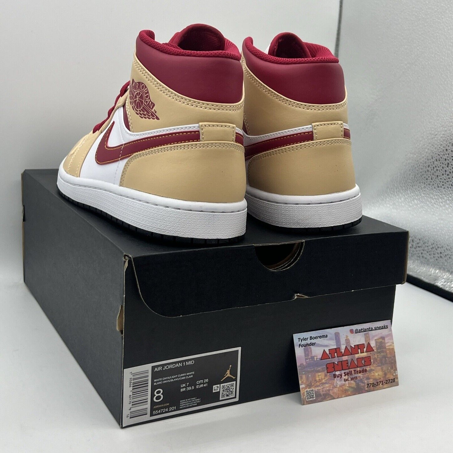 Size 8 - Jordan 1 Mid Light Curry Cardinal Red Brand New Og All