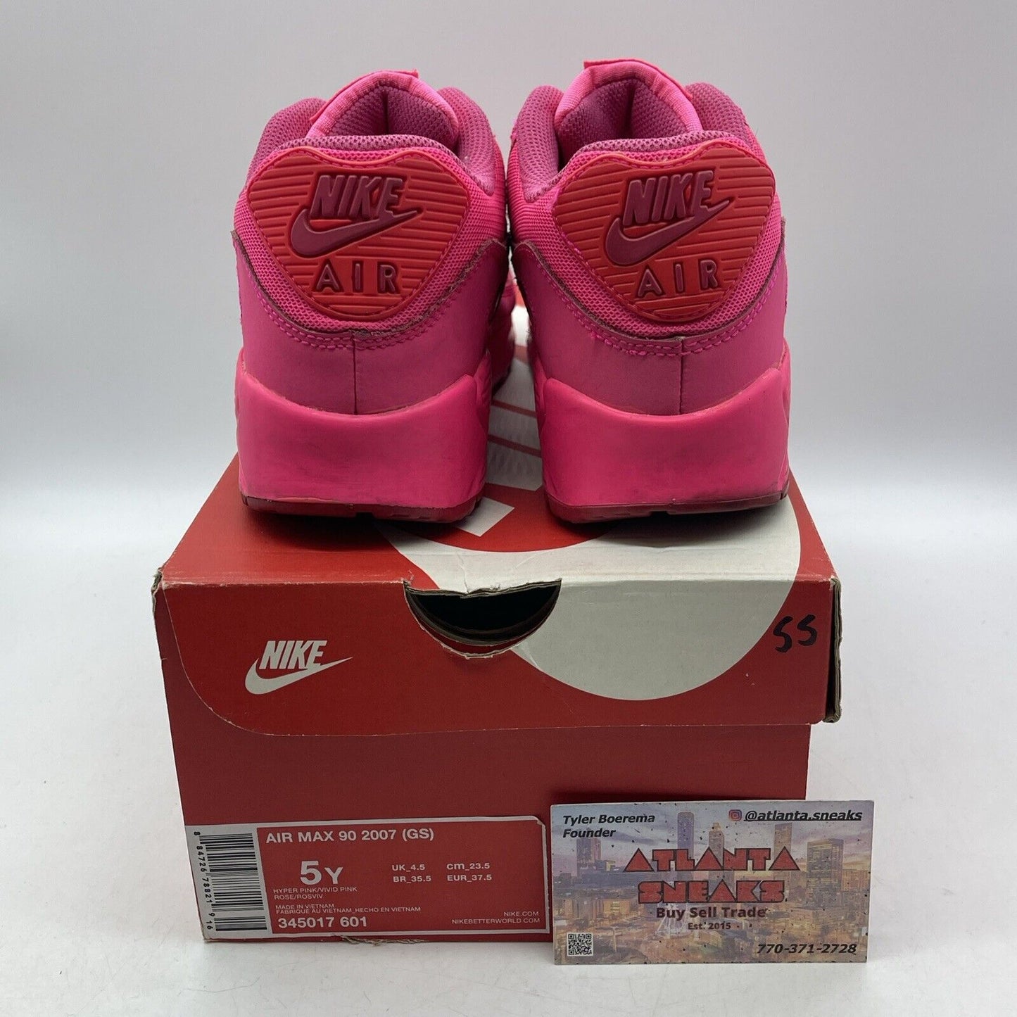 Size 5Y - Air Max 90 GS hyper Pink Leather Suede (345017-601)