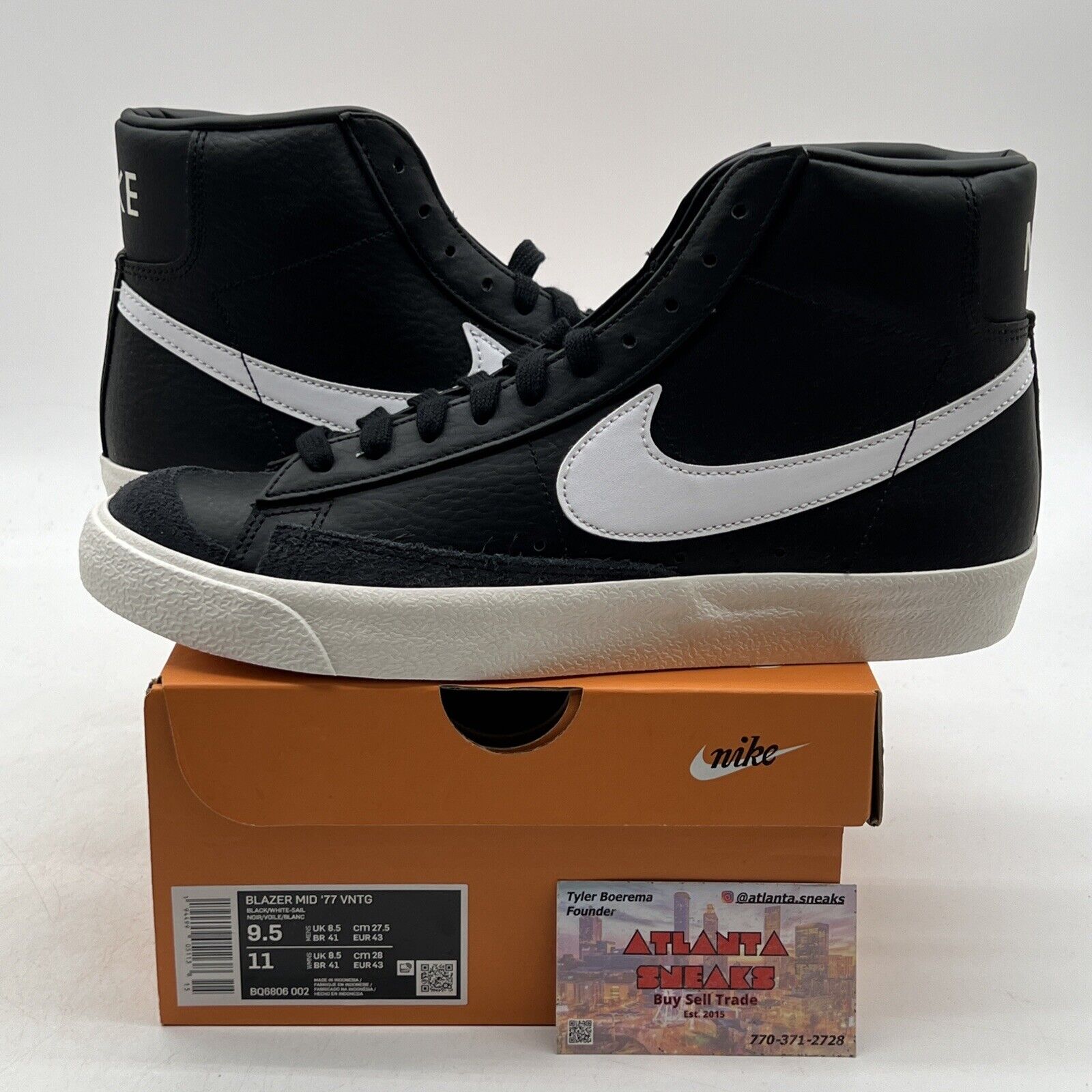 Size 9.5 - Nike Blazer '77 Vintage Mid Black Sail Leather (BQ6806-002)