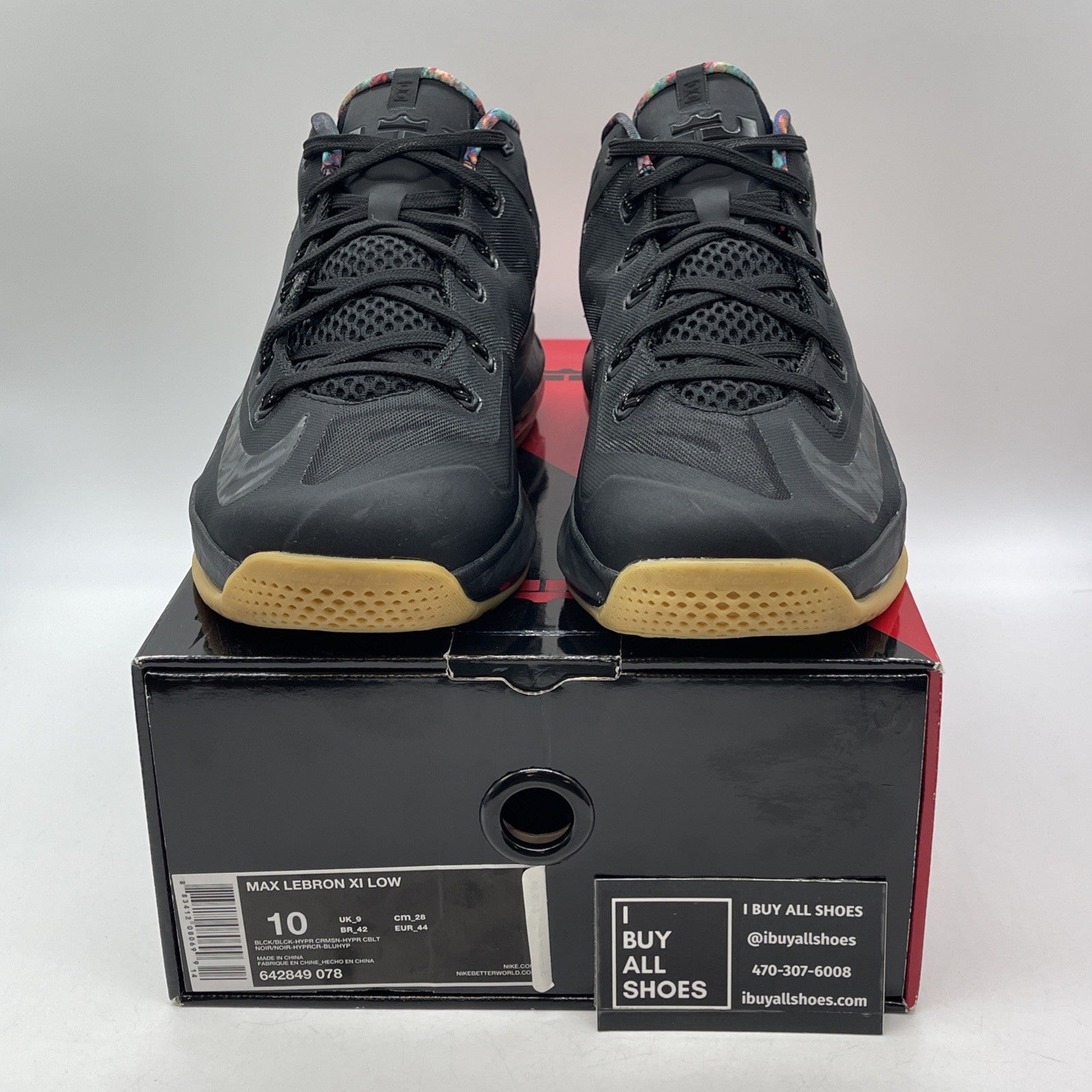 Size 10 - Nike Max LeBron 11 Low Gum Black Leather (642849-078)