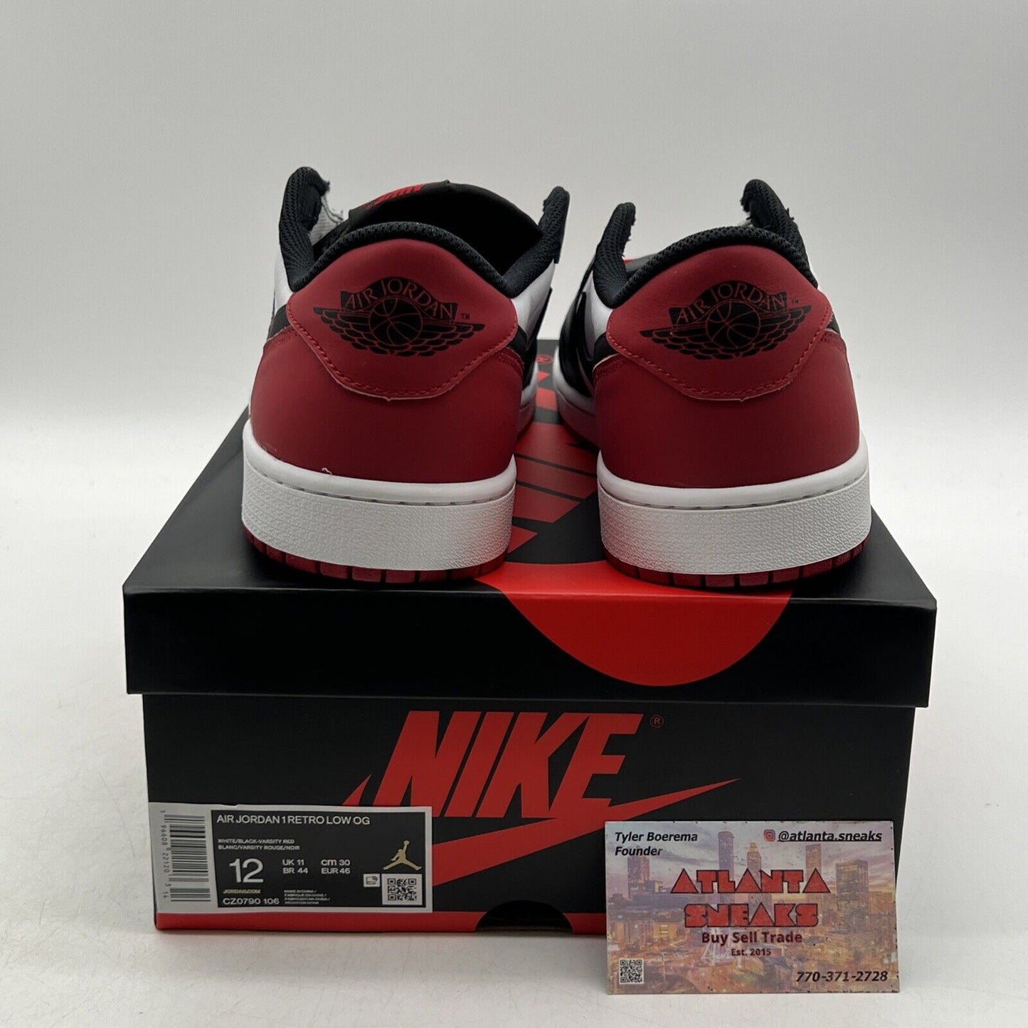 Size 12 - Air Jordan 1 Retro OG Low Black Toe Leather Red White  (CZ0790-106)