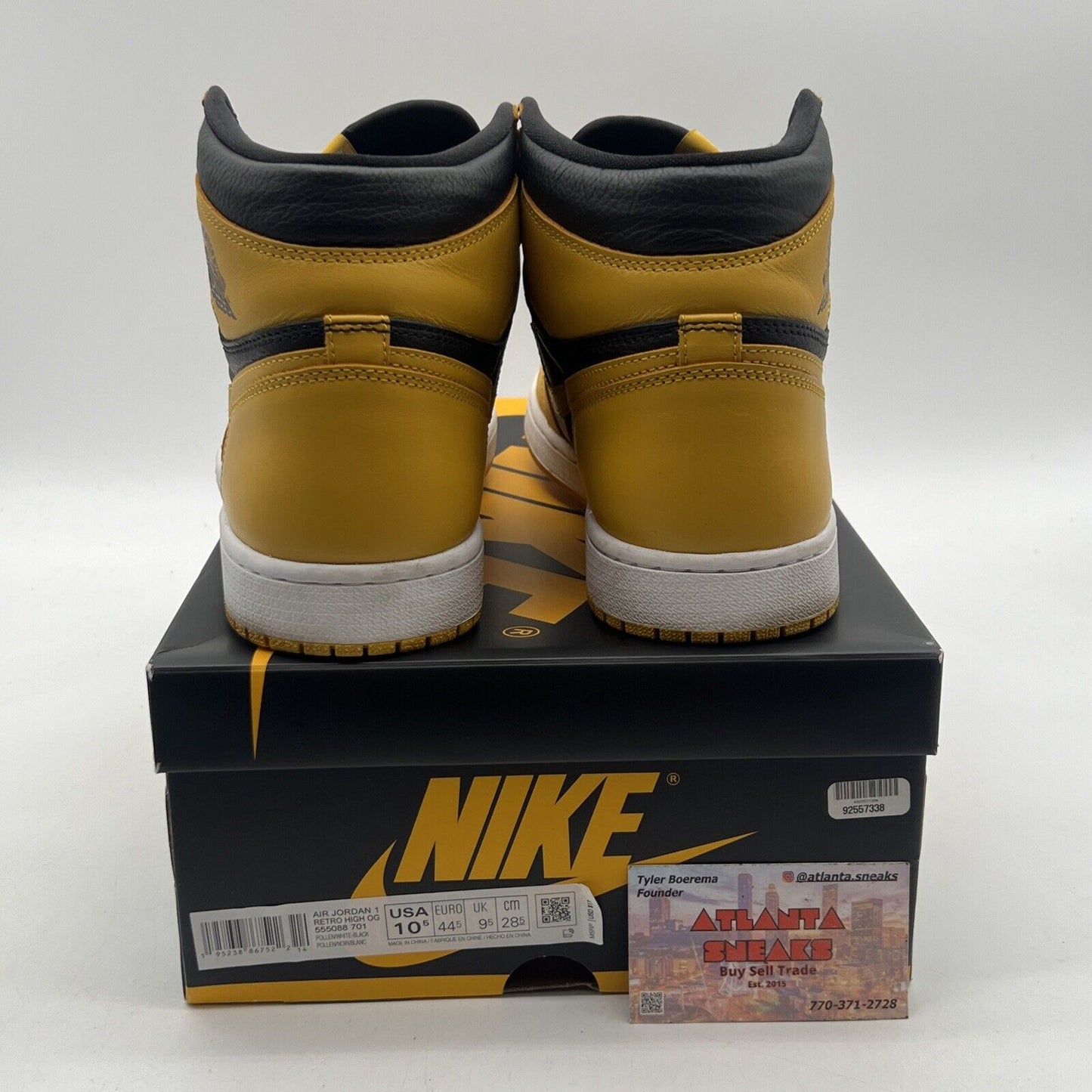 Size 10.5 - Jordan 1 Retro OG High Pollen Black White Yellow Leather 555088-701