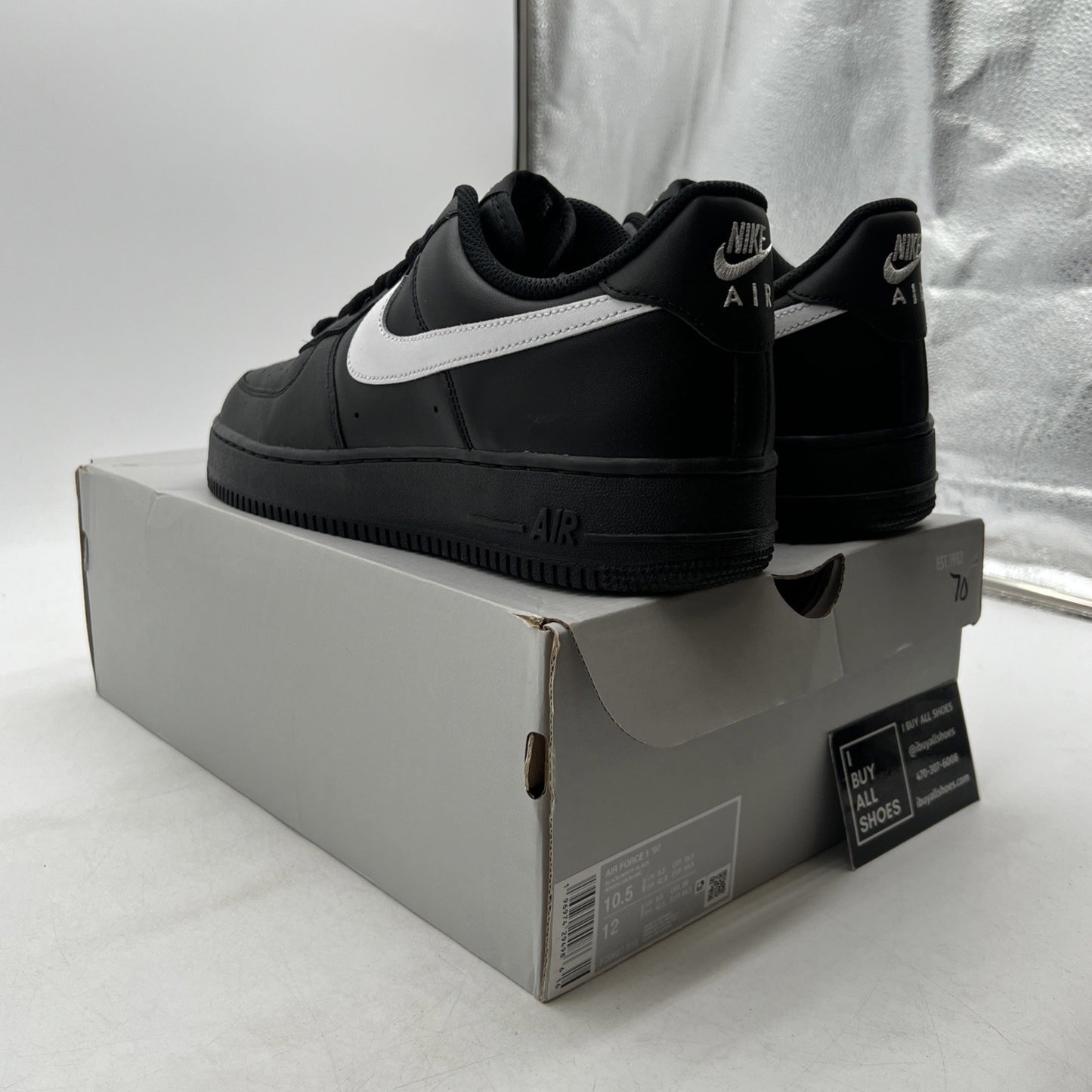 Size 10.5 - Nike Air Force 1 '07 Black White (FZ0627-010)