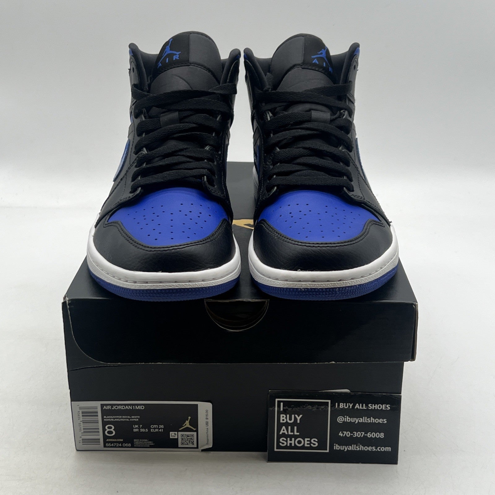 Size 8 - Air Jordan 1 Mid Black Hyper Royal (554724-068)