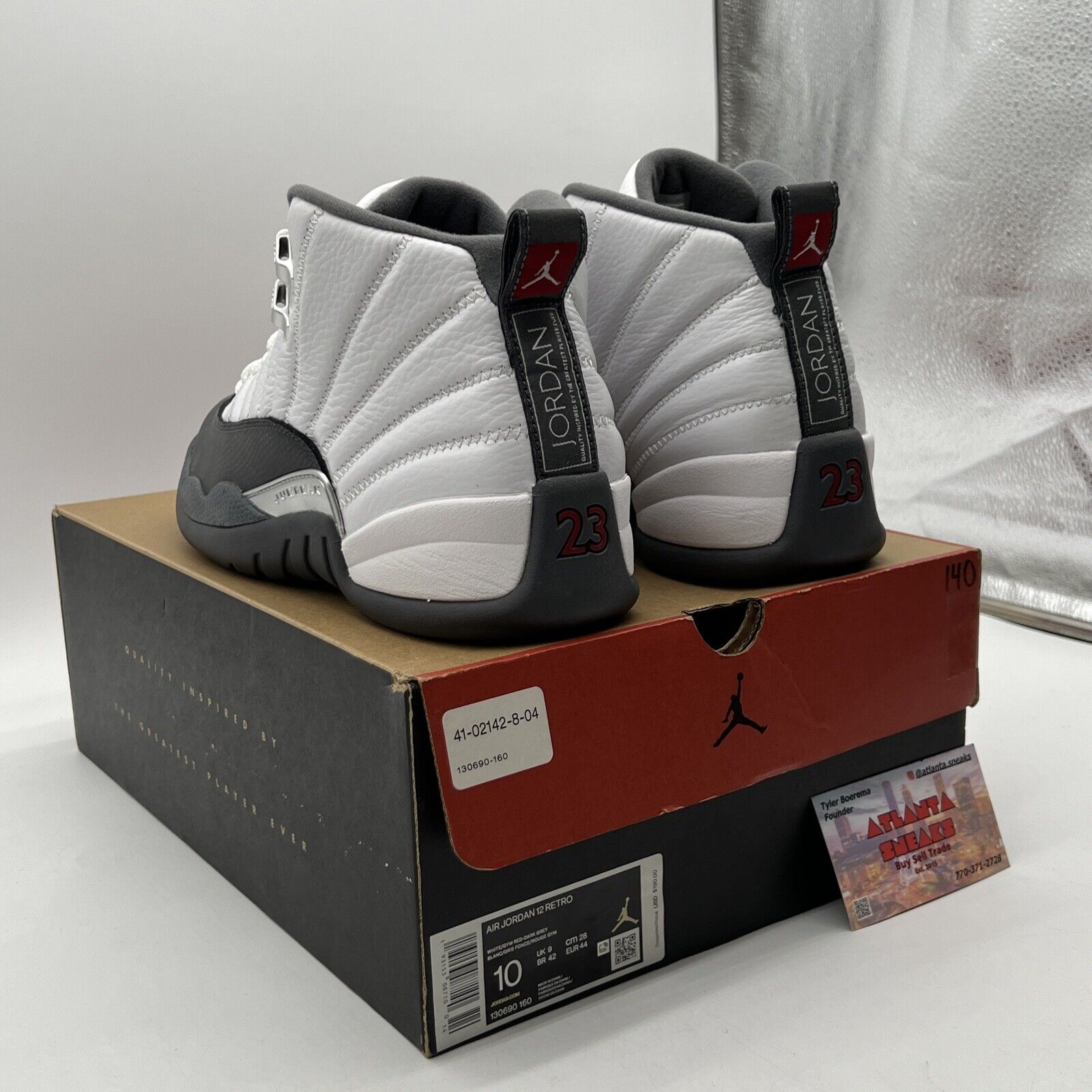 Size 10 - Air Jordan 12 Retro Dark Grey White Grey Leather (130690-160)