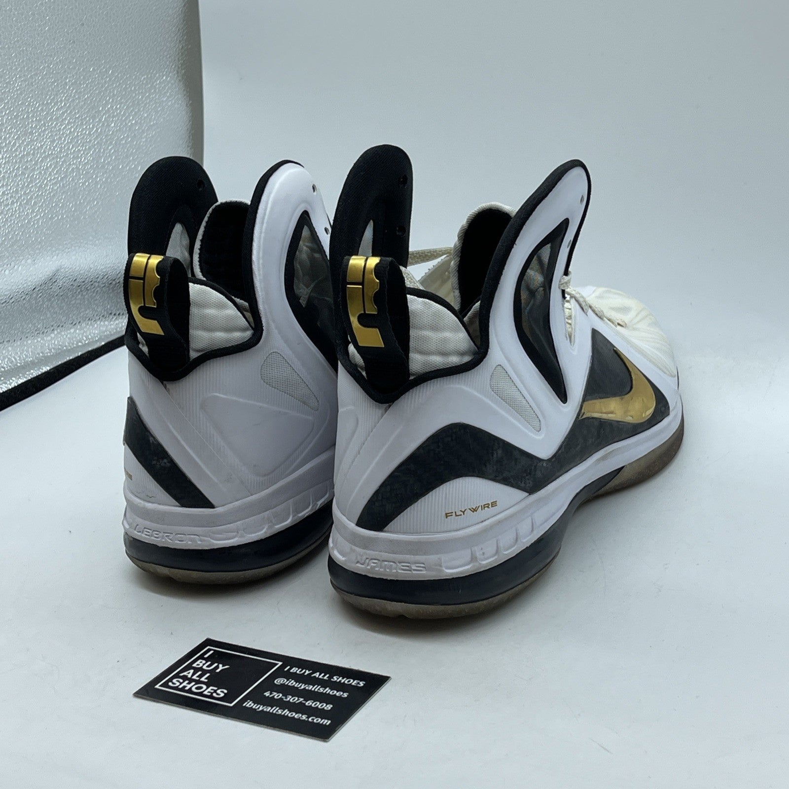 Size 13 - Nike LeBron 9 P.S. Elite Home White Gold Leather (516958-100)