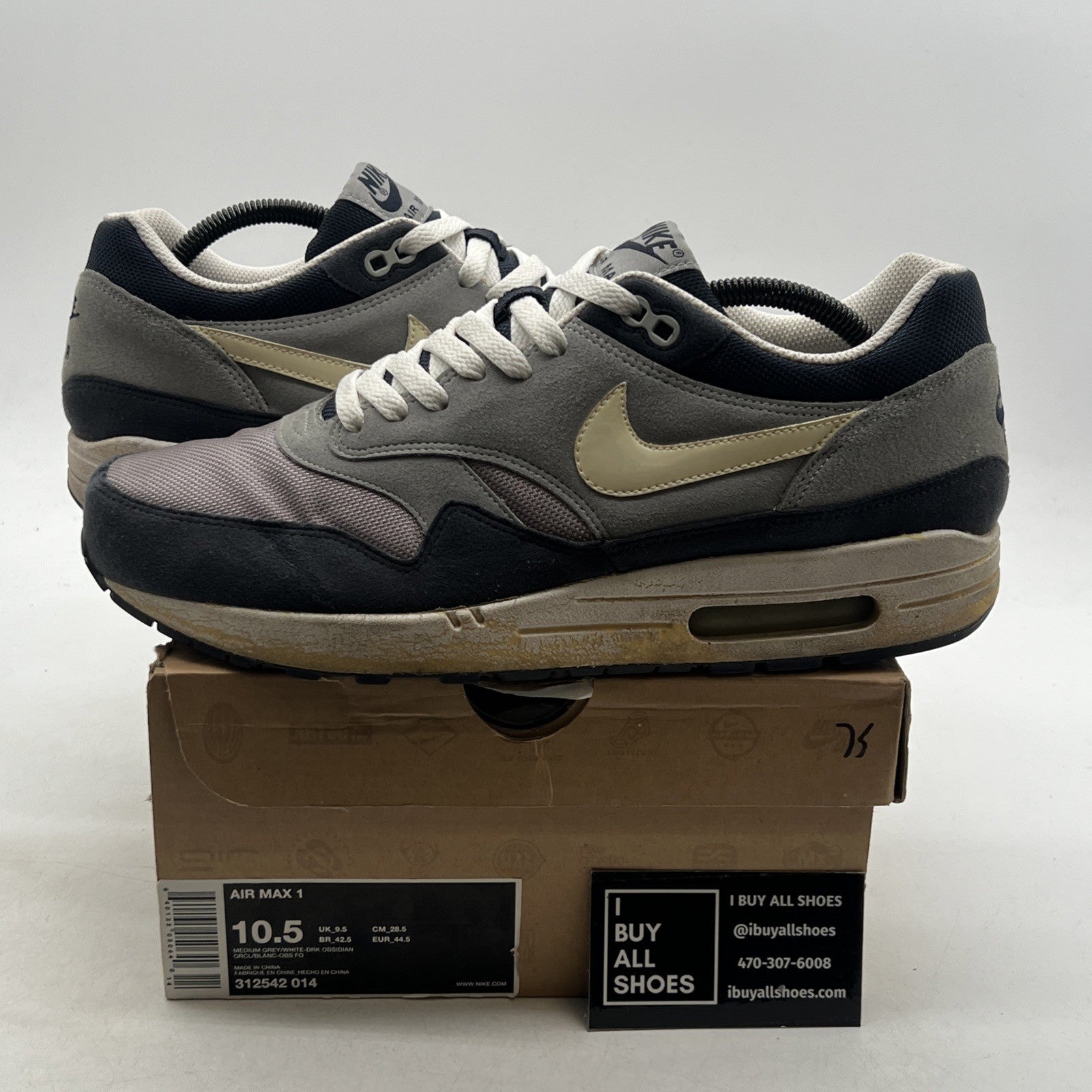 Size 10.5 - Nike Air Max 1 Dark Grey Obsidian (312542-014)