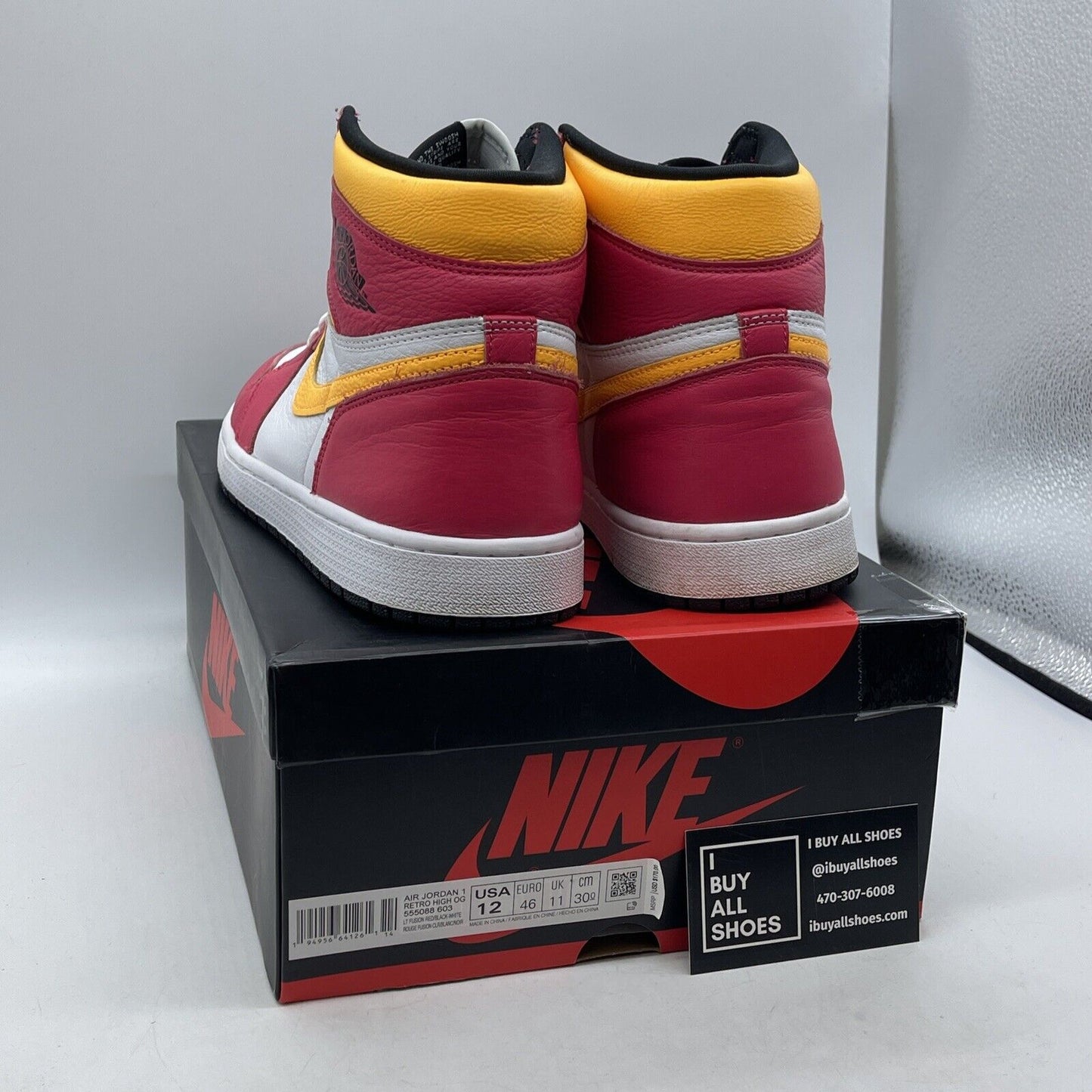 Size 12 - Jordan 1 Retro High OG Light Fusion Red Yellow Leather (555088-603)