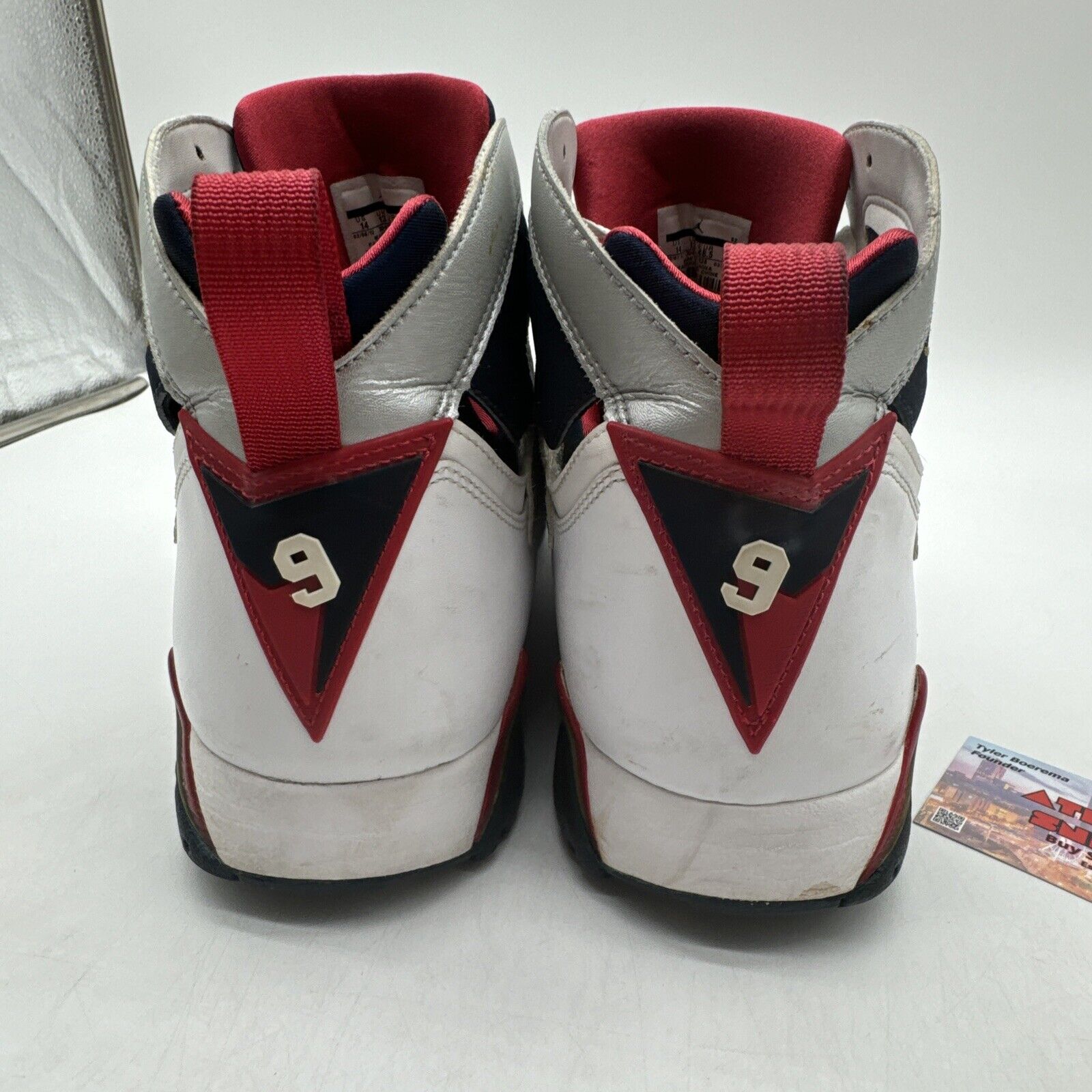 Size 14 - Jordan 7 Retro Olympic 2012 White Gold Paris Gold Red Shiny Navy