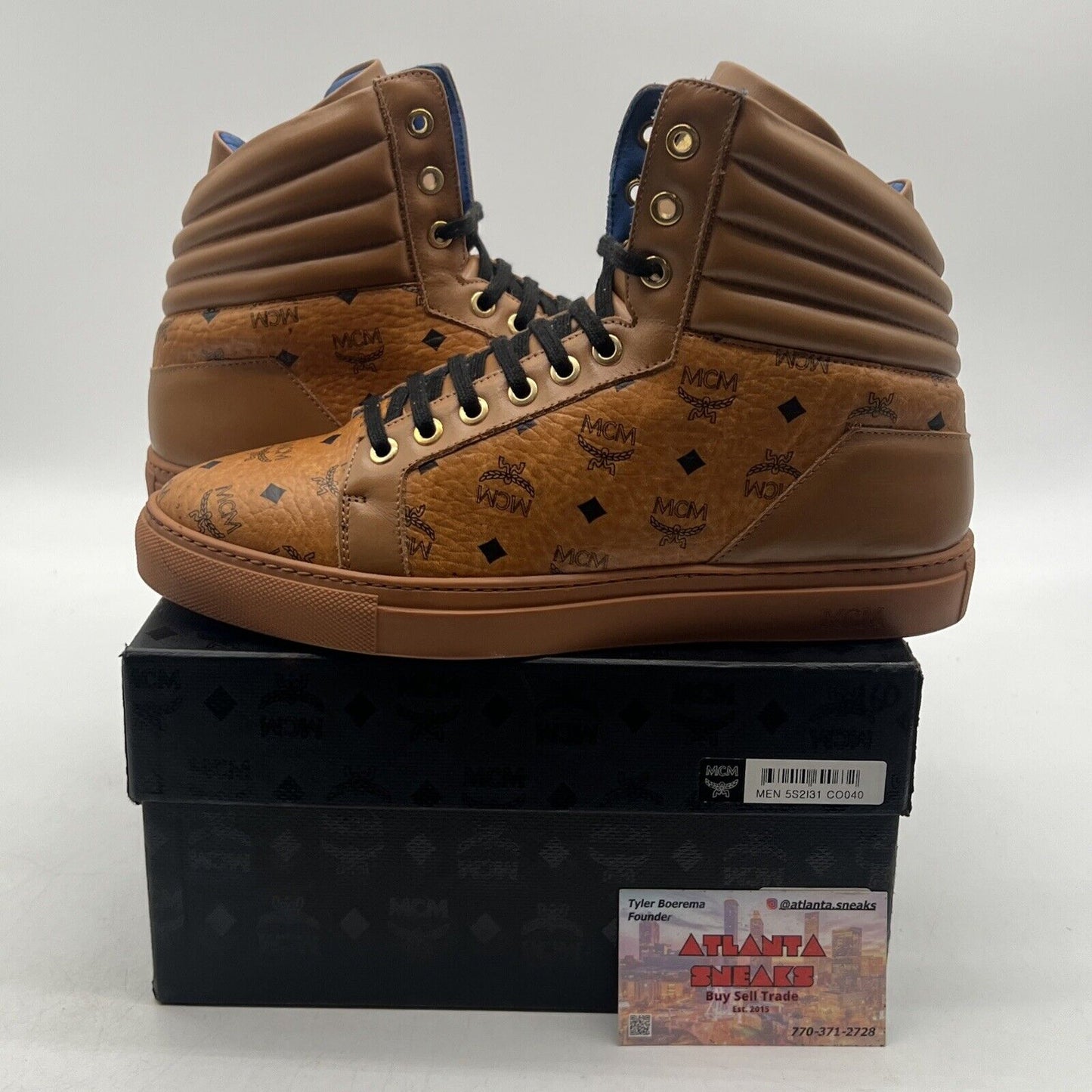 Size 7 - MCM Visetos High Top Sneakers in Honey