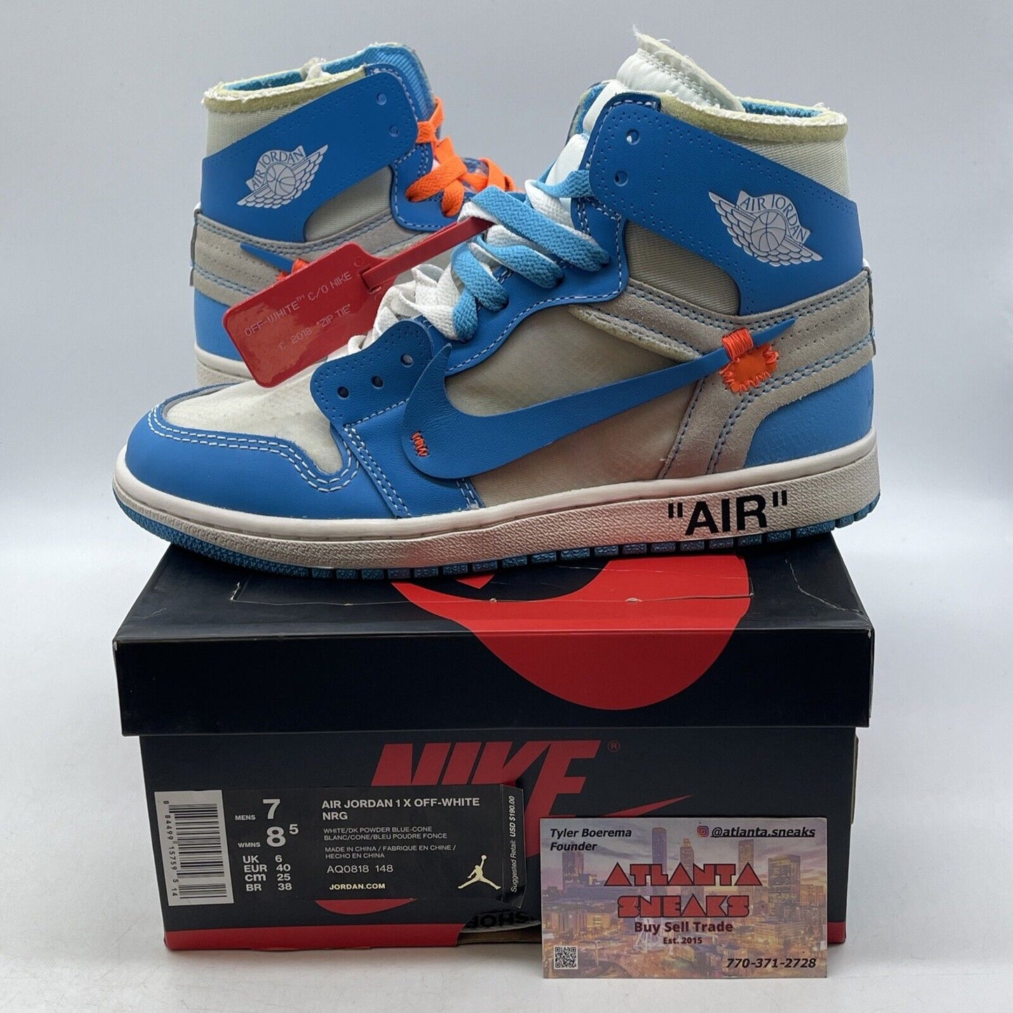 Size 7 - Jordan 1 Retro OG x Off-White High UNC White Blue Red (AQ0818-148)