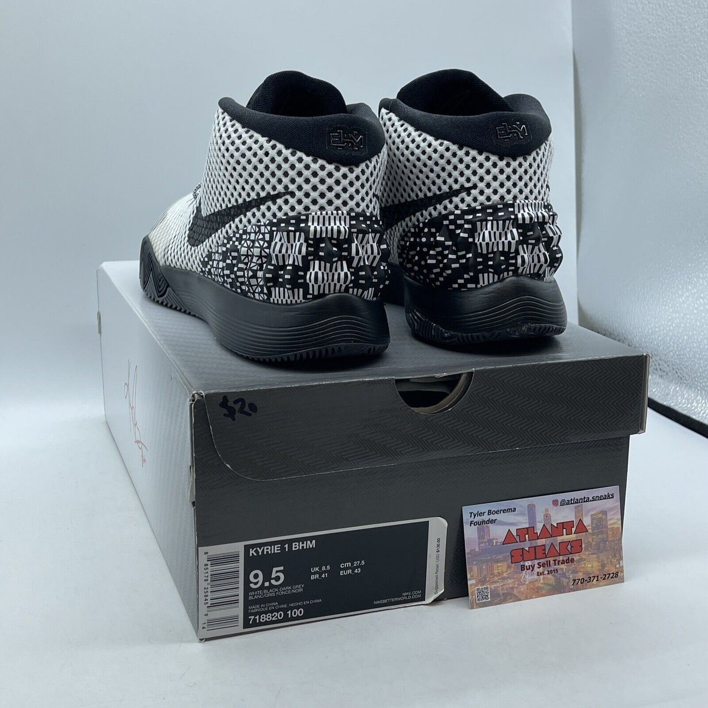 Size 9.5 - Nike Kyrie 1 BHM Black White Suede Leather (718820-100)