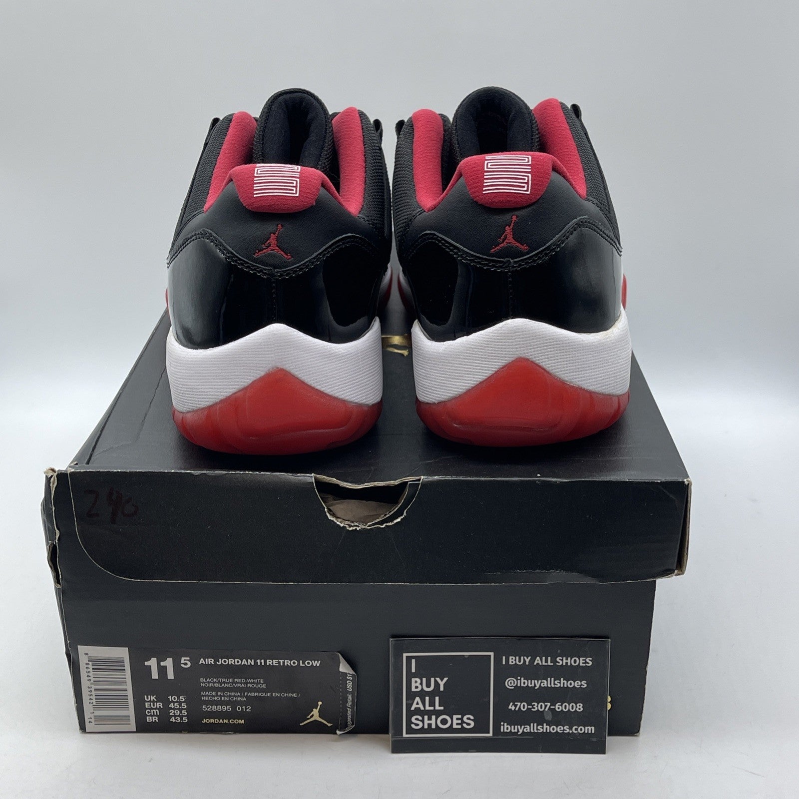 Size 11.5 - Air Jordan 11 Retro 2015 Low Bred Black Leather (528895-012)