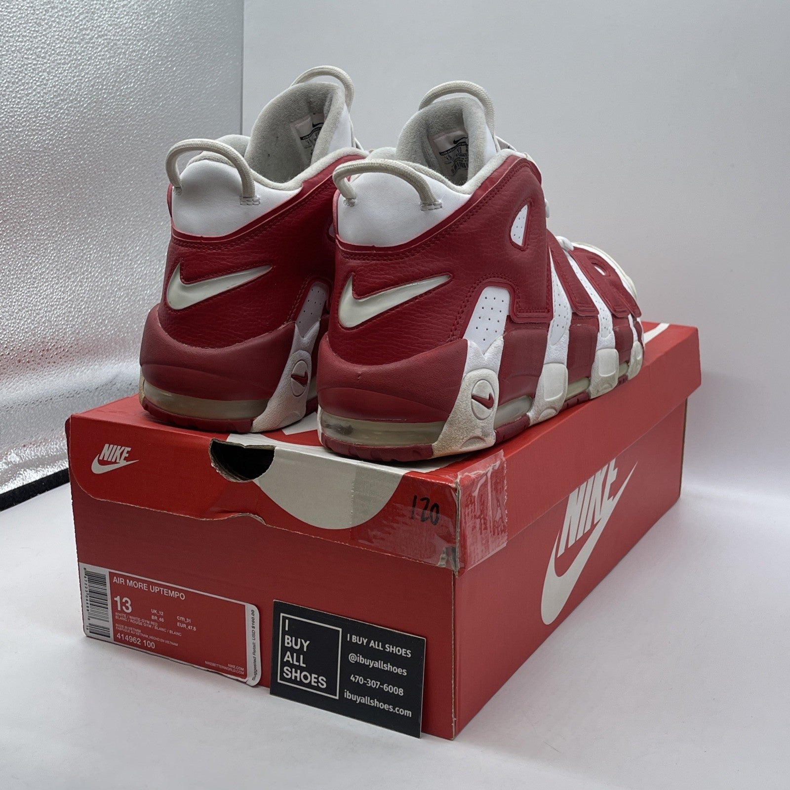 Size 13 - Nike Air More Uptempo White Red Leather (414962-100)